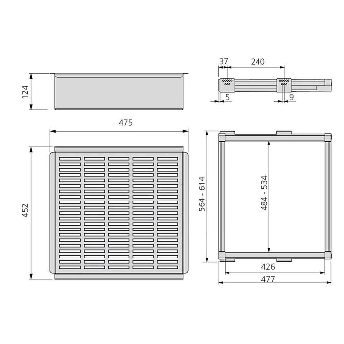 Emuca Kit Cesto in filo metallico con guide, regolabile, modulo di 600 mm, Acciaio e alluminio, Color moka, 1 u.