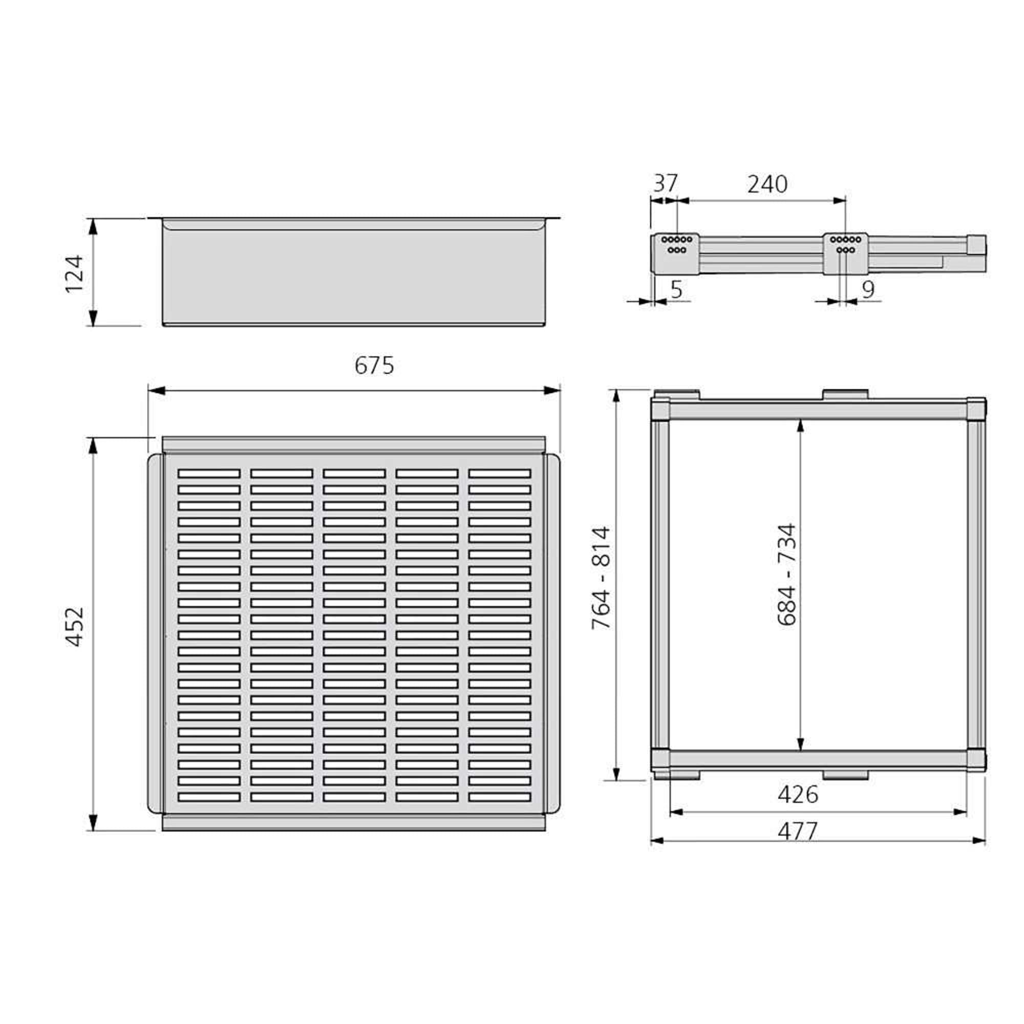 Emuca Kit Cesto in filo metallico con guide, regolabile, modulo di 800 mm, Acciaio e alluminio, Color moka, 1 u.