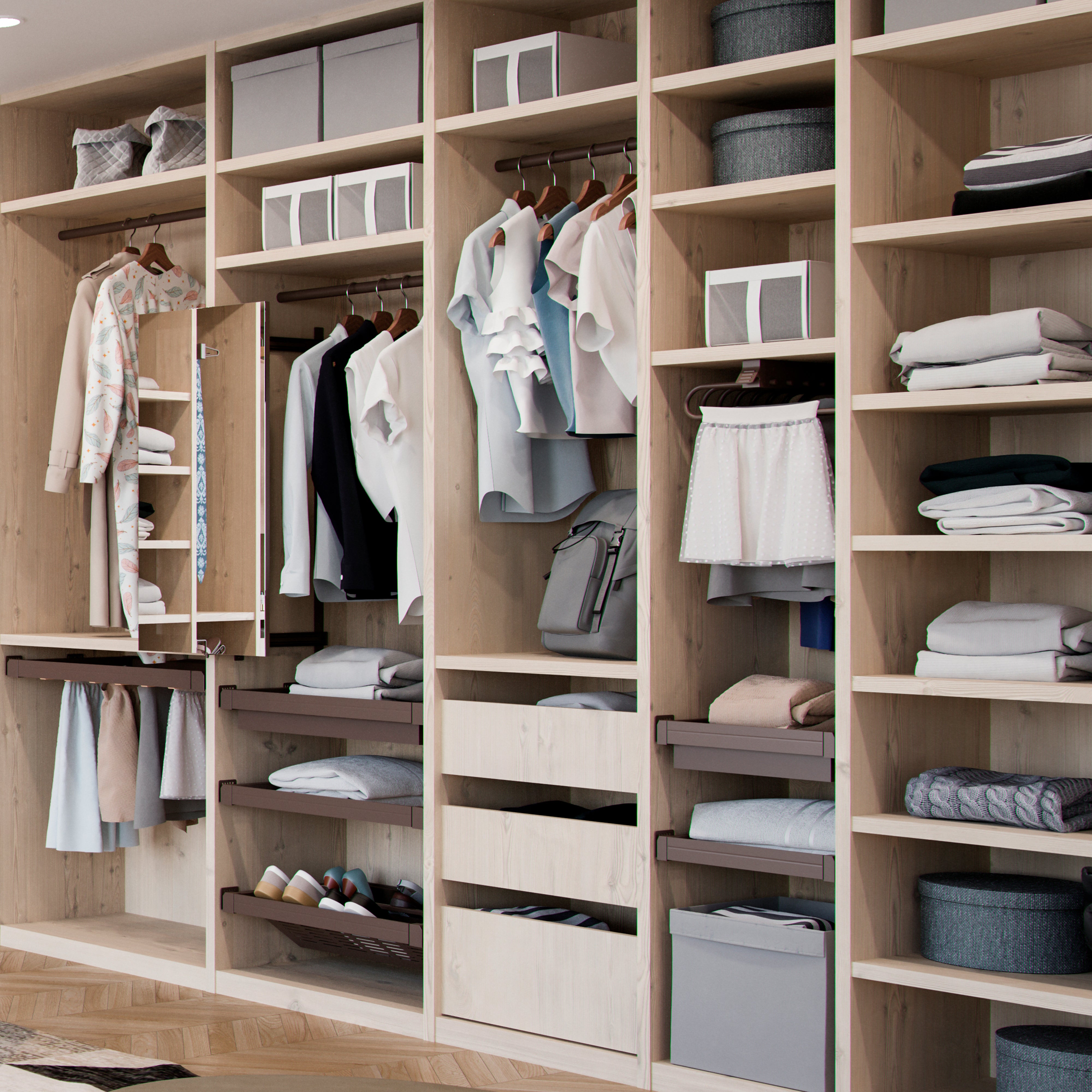 Emuca Kit Cesto in filo metallico con guide, regolabile, modulo di 800 mm, Acciaio e alluminio, Color moka, 1 u.