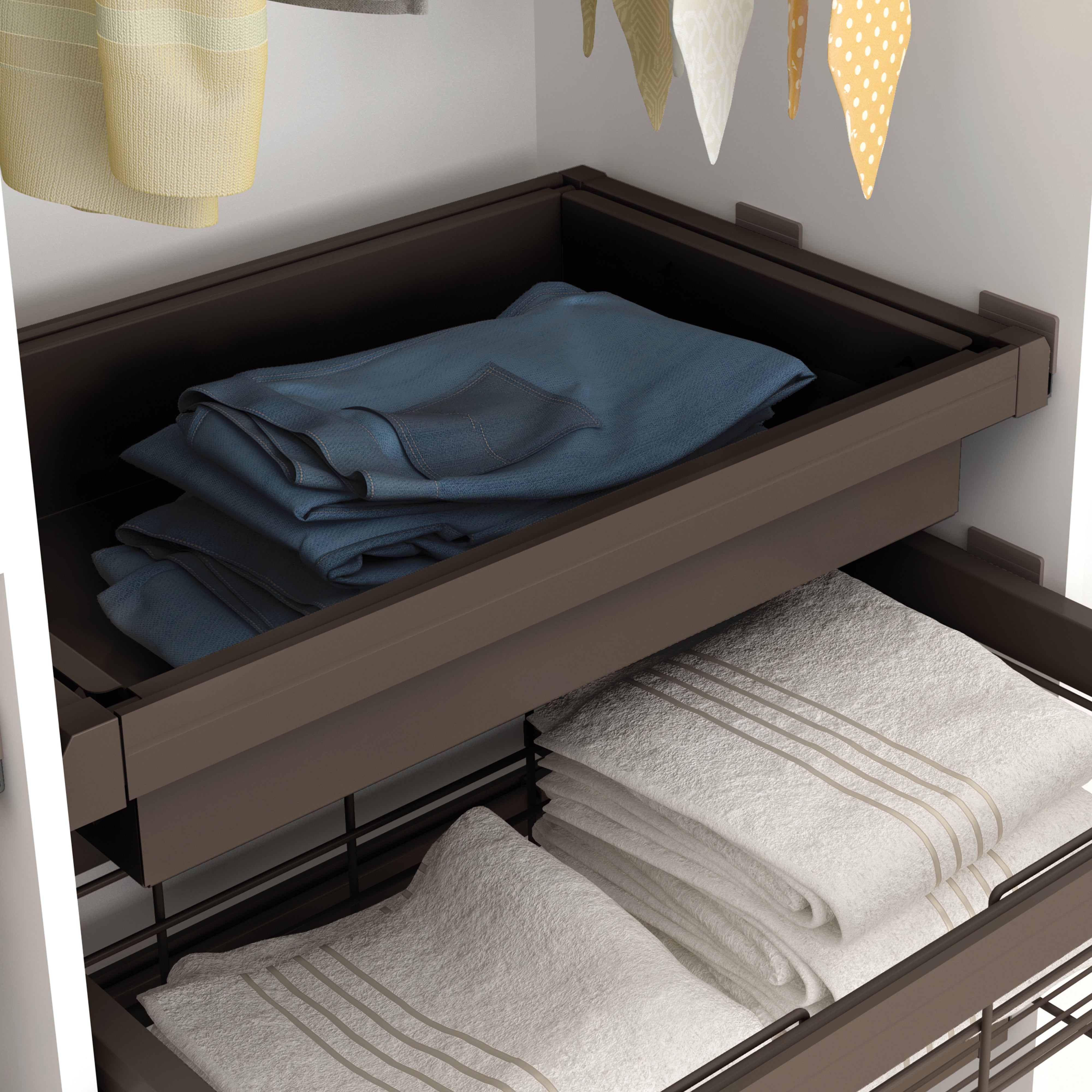 Emuca Kit Cesto in filo metallico con guide, regolabile, modulo di 800 mm, Acciaio e alluminio, Color moka, 1 u.