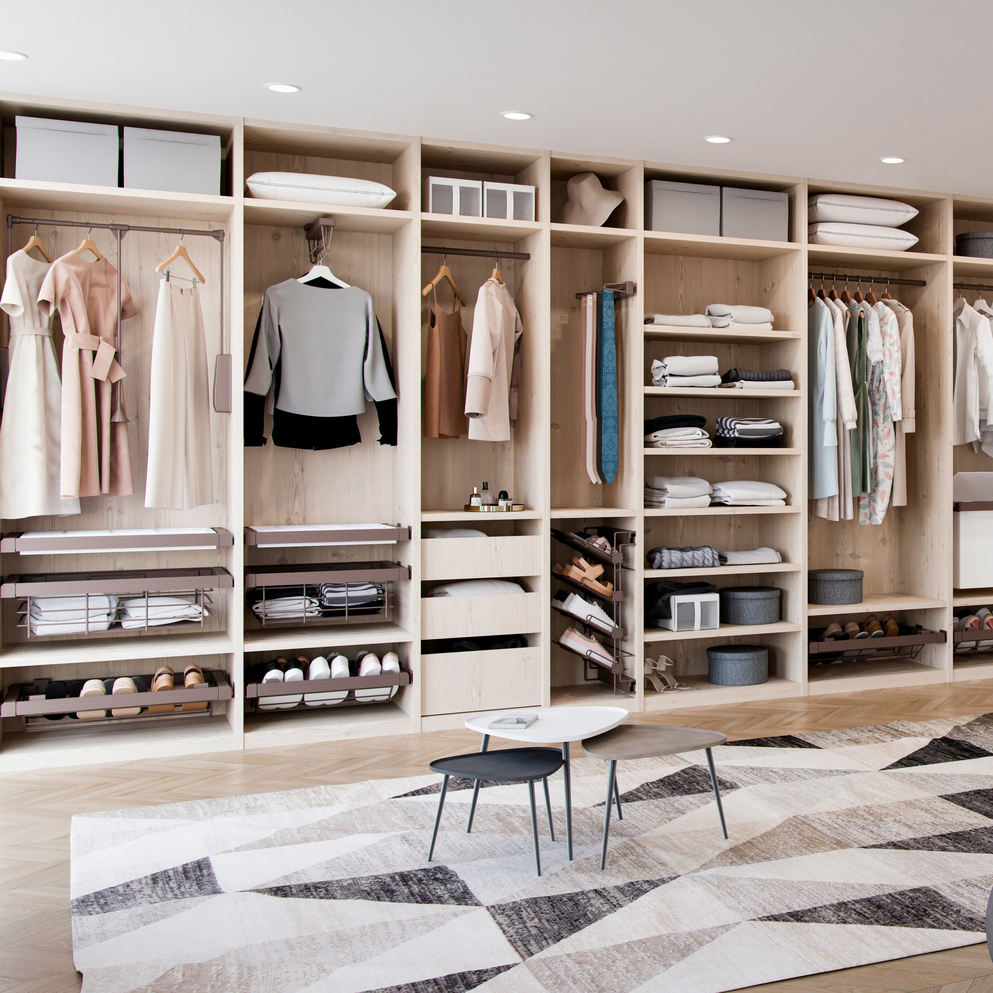 Emuca Kit porta scarpe metallico con guide, regolabile, modulo di 900 mm, Acciaio e Alluminio, Color moka, 1 u.