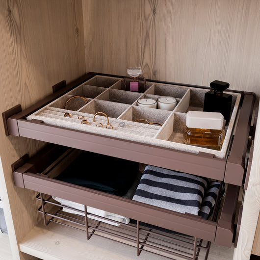 Emuca Kit portagioielli con guide, regolabile, modulo di 600 mm, Acciaio e Alluminio, Color moka, 1 u.