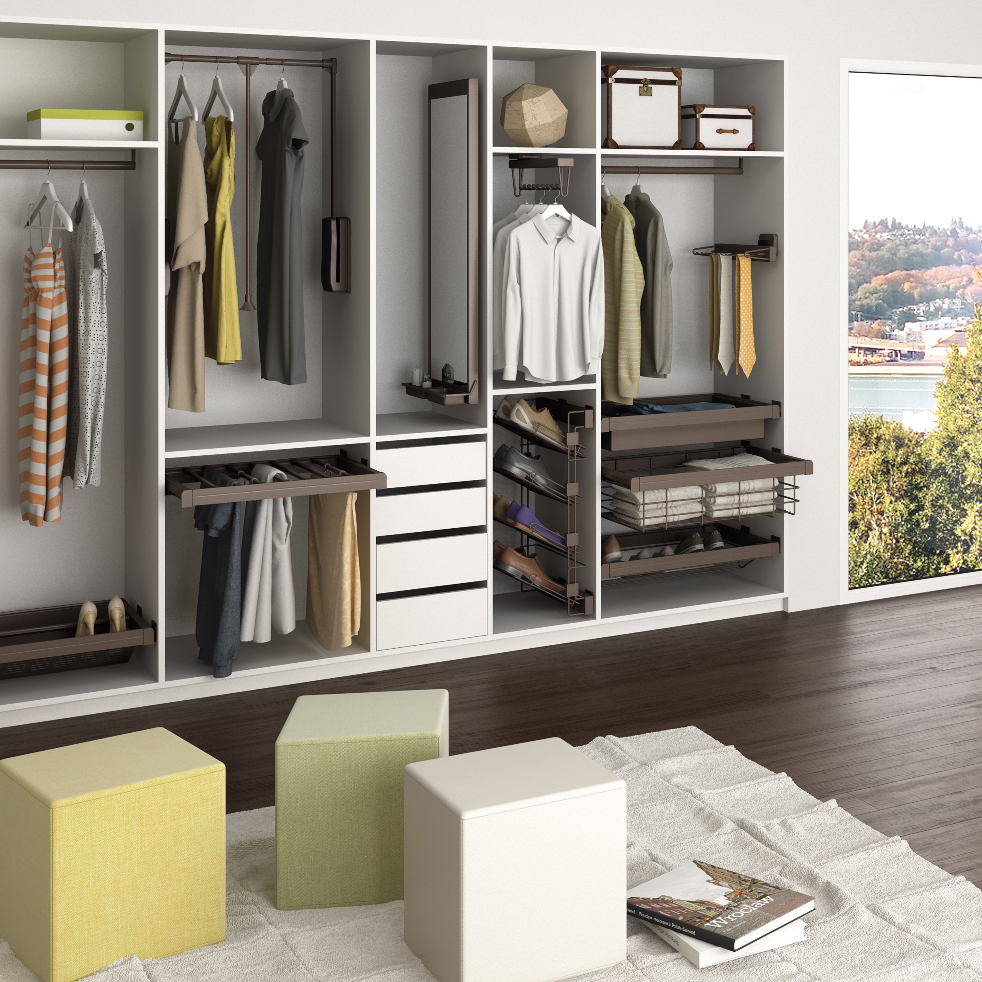 Emuca Porta pantaloni estraibile, regolabile, modulo di 600 mm, 7 grucce, Alluminio e Acciaio, Color moka, 1 u.