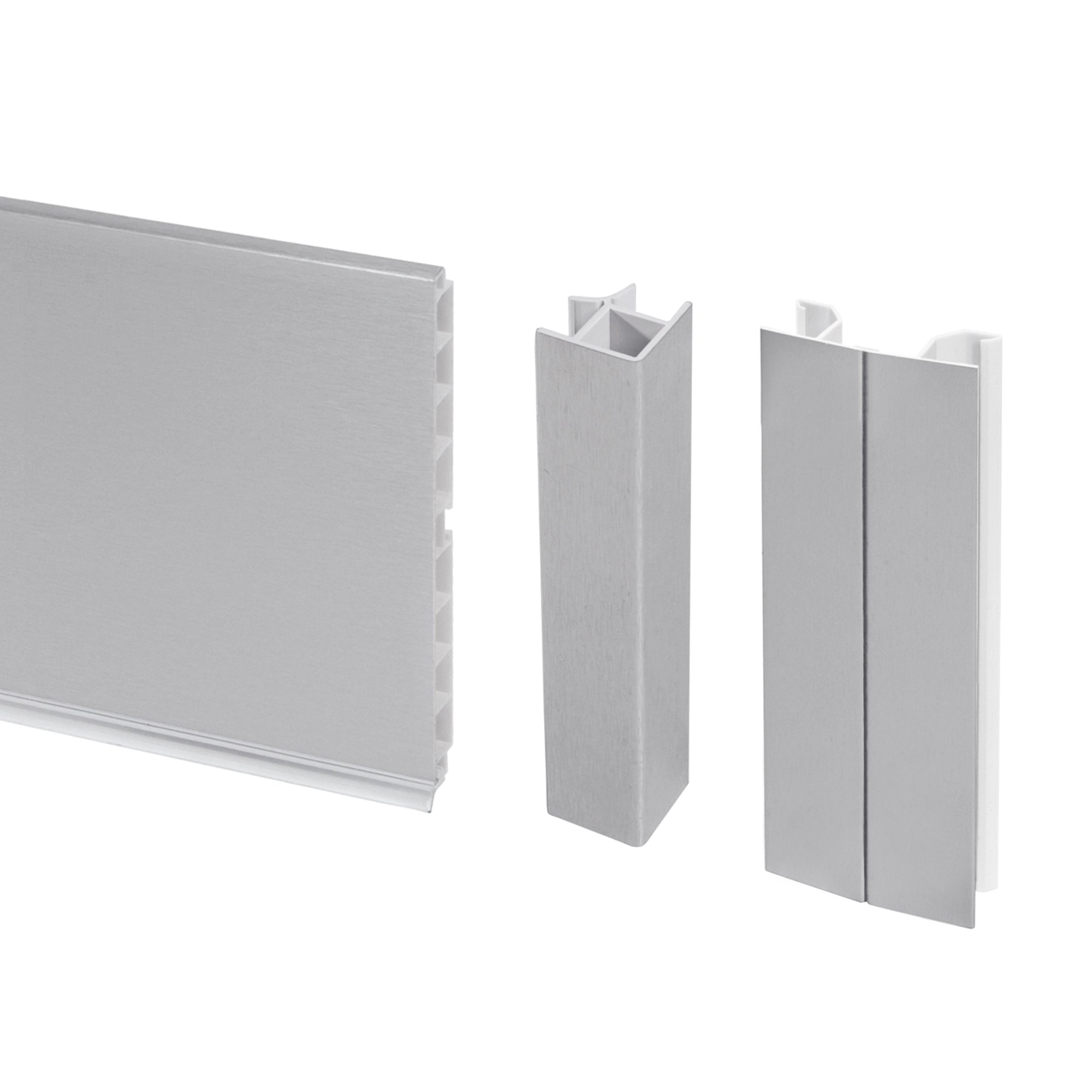 Emuca Kit battiscopa da cucina Plasline con accessori per unione, Altezza 100 mm, 2,35 m, Anodizzato satinato, Tecnoplastica, 1 u.