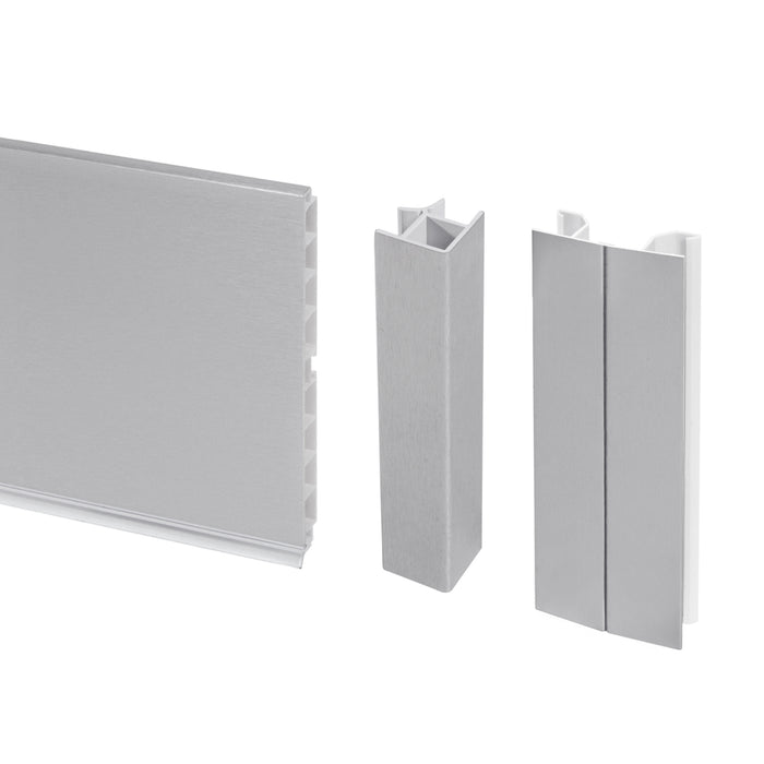 Emuca Kit battiscopa da cucina Plasline con accessori per unione, Altezza 100 mm, 2,35 m, Anodizzato satinato, Tecnoplastica, 1 u.