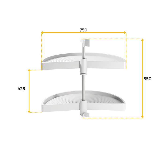 Emuca Coppia di cestelli girevoli Shelvo semicircolare, 900, Plastica bianca, Tecnoplastica e Alluminio, 1 u.