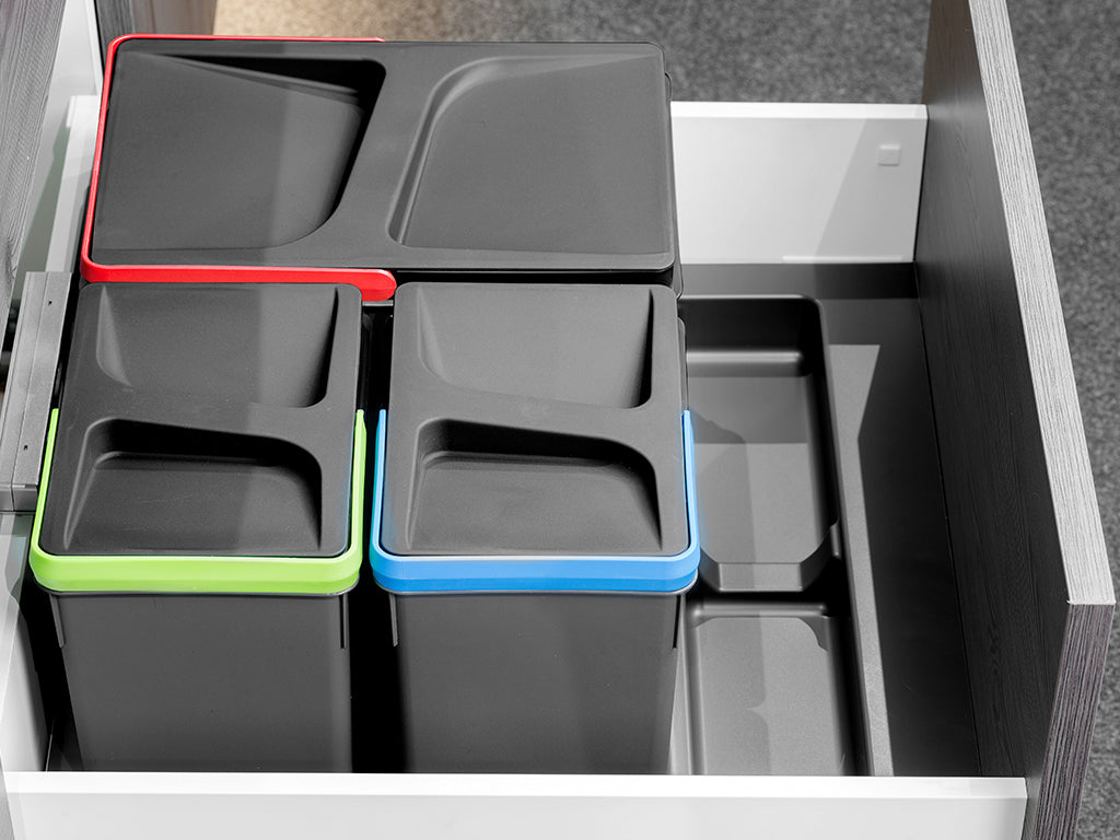 Emuca Base Recycle per contenitori per cassetti da cucina, 3 cavitÃ , Plastica grigio antracite, Tecnoplastica, 1 u.