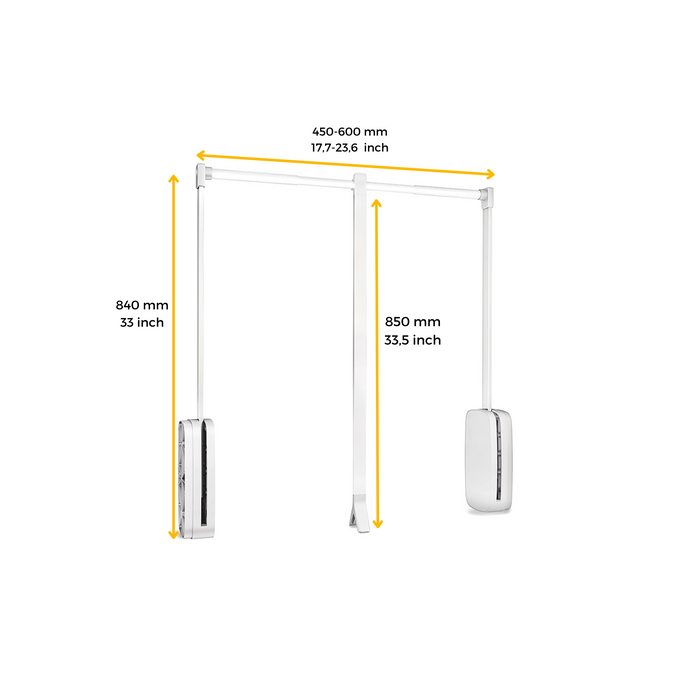 Emuca Appendiabiti per armadio Sling, 450 - 600, Plastica bianca, Acciaio e Tecnoplastica, 1 u.