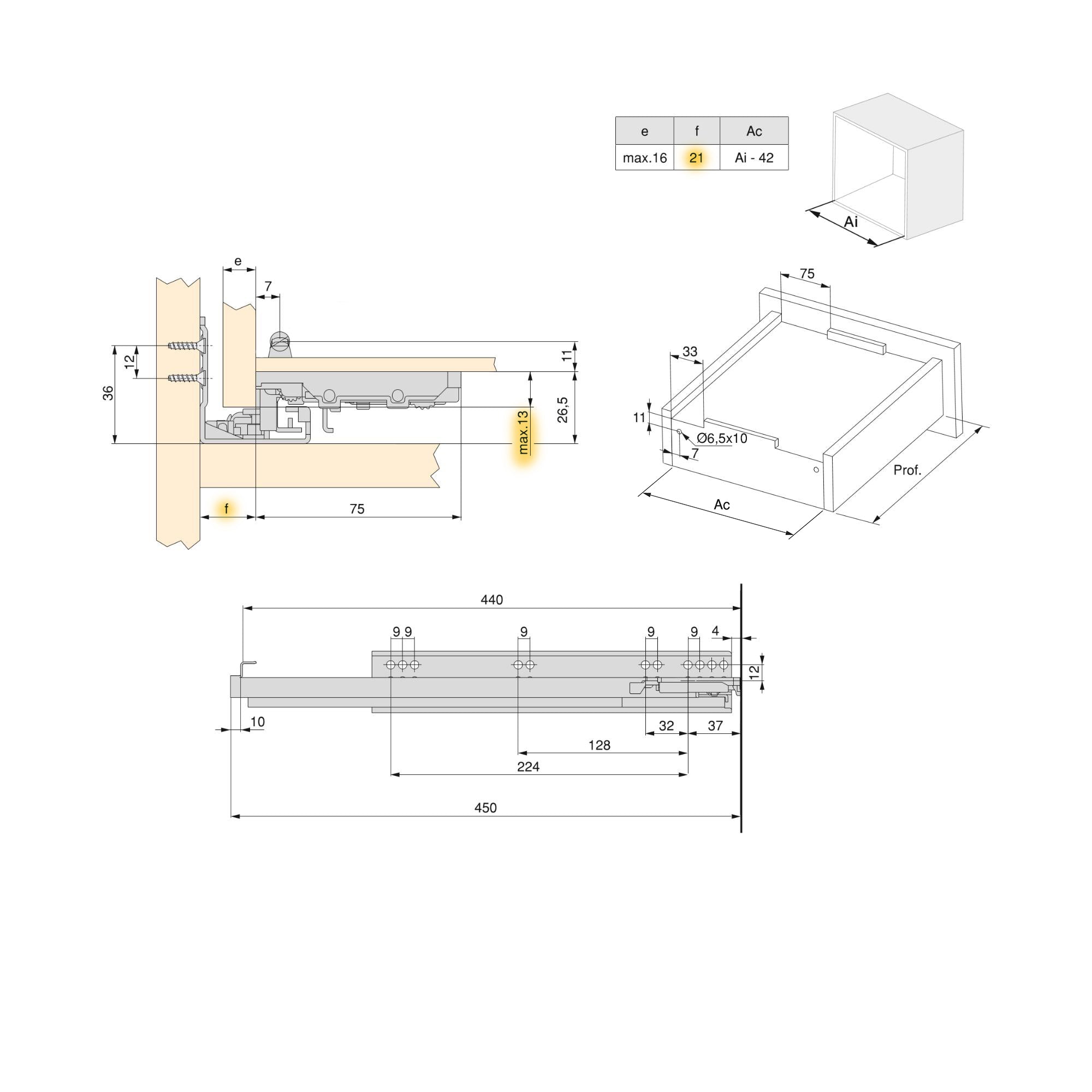 Emuca Guide Silver ad estrazione totale con chiusura soft e aggancio, 440, Zincato bianco, Acciaio, 10 u