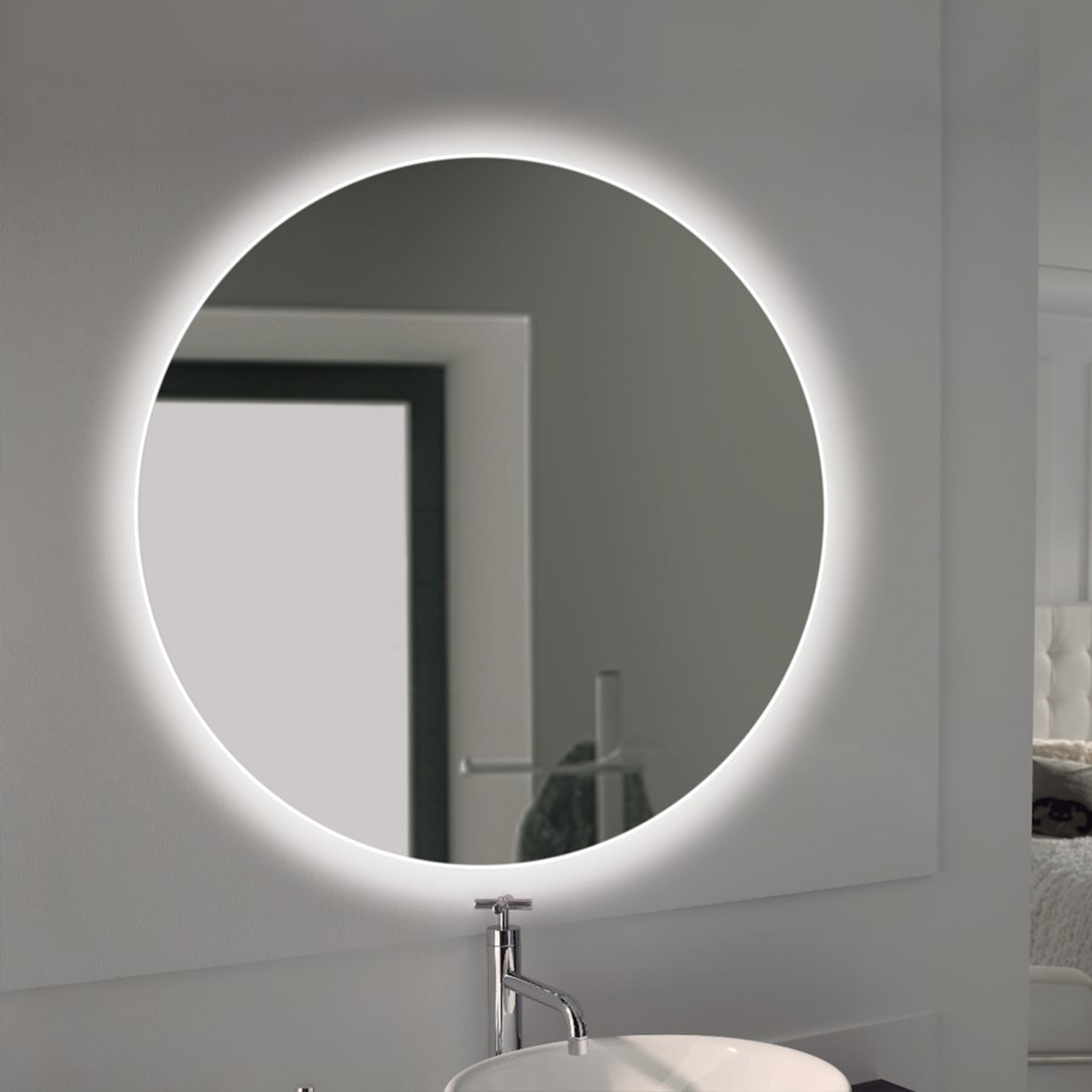 Emuca Specchio da bagno Cassiopea con illuminazione LED decorativa, diametro 60 cm, 20 W + 12 W, Alluminio e Vetro, 1 u.