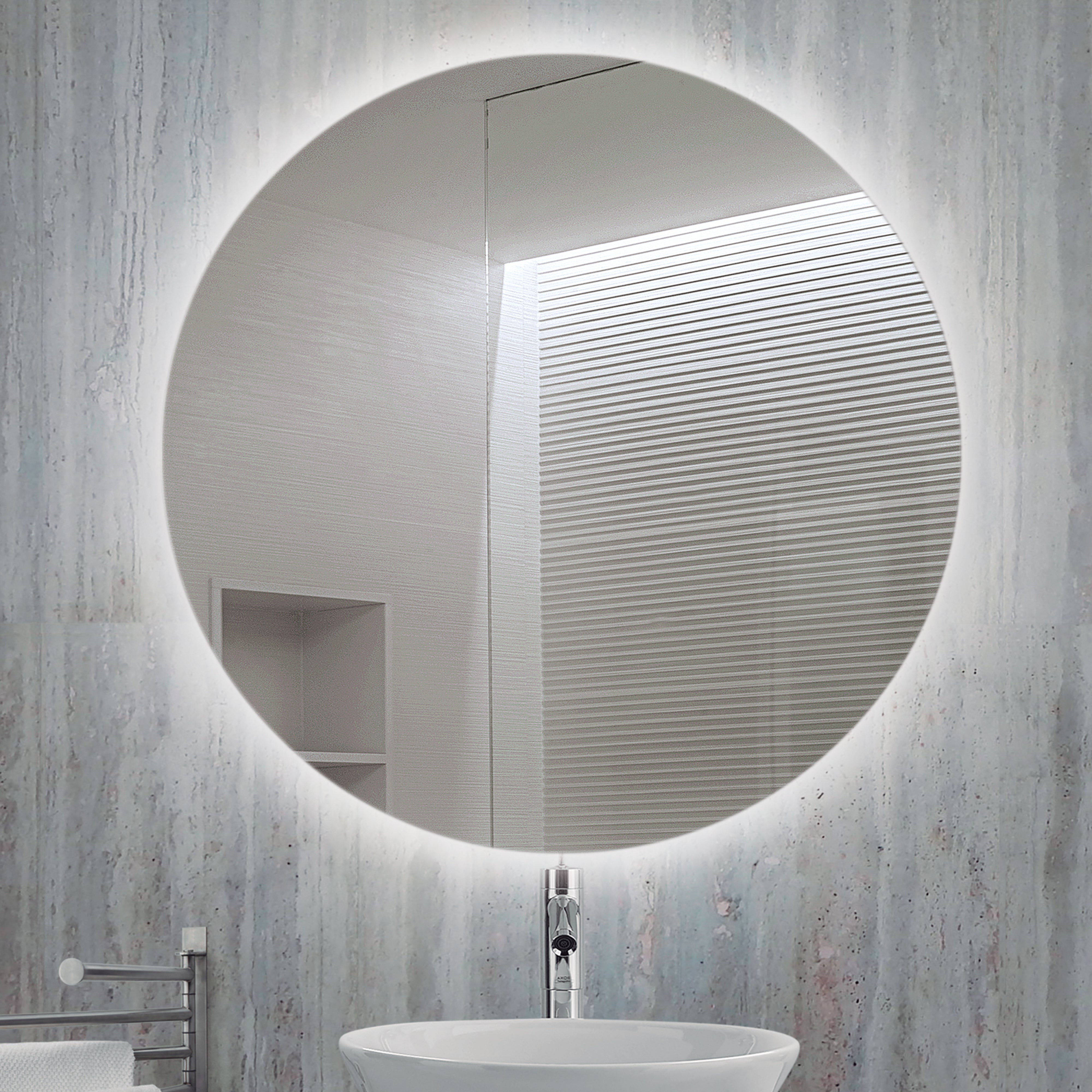 Emuca Specchio da bagno Cassiopea con illuminazione LED decorativa, diametro 60 cm, 20 W + 12 W, Alluminio e Vetro, 1 u.