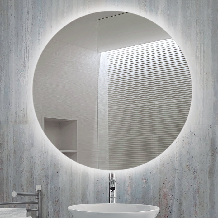 Emuca Specchio da bagno Cassiopea con illuminazione LED decorativa, diametro 60 cm, 20 W + 12 W, Alluminio e Vetro, 1 u.