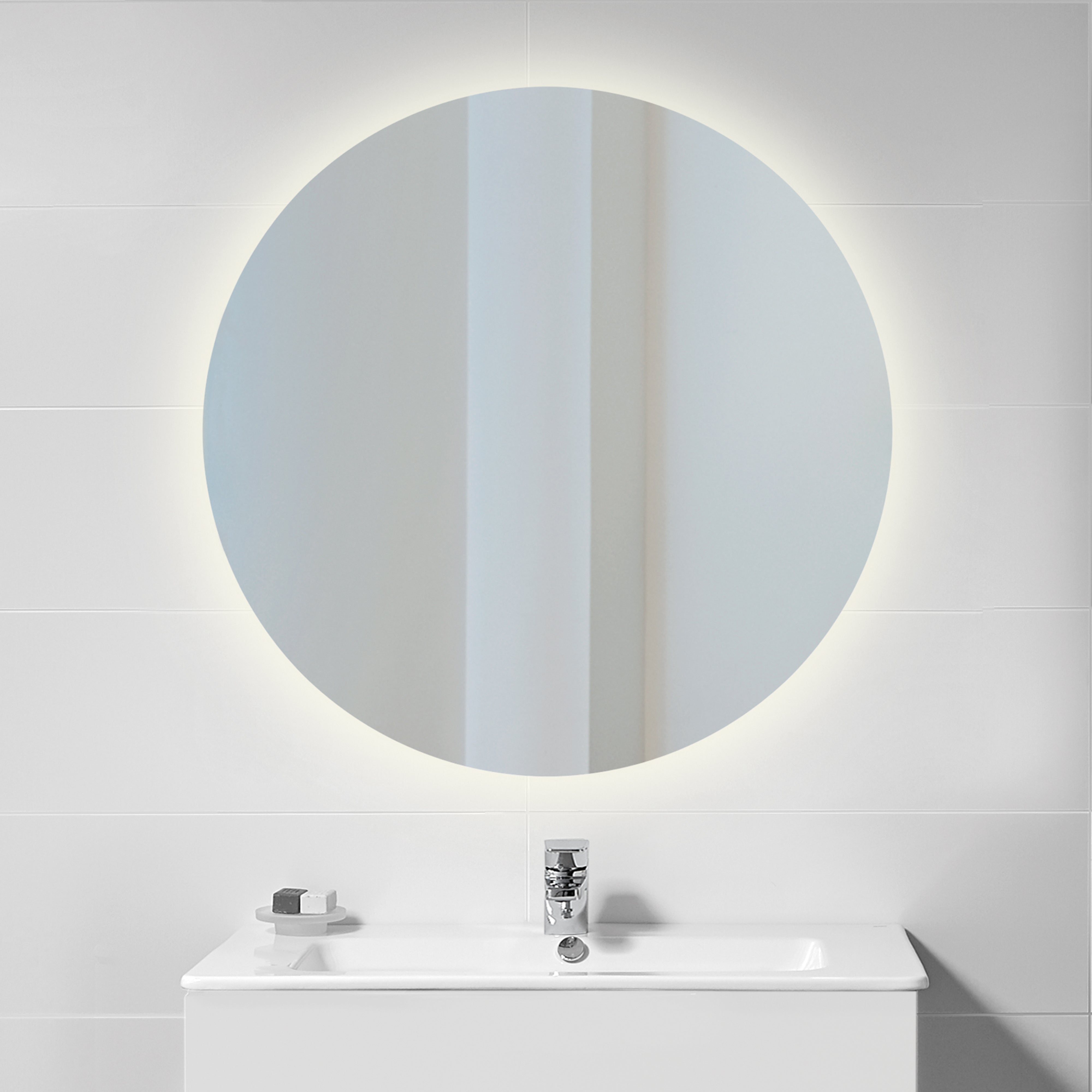 Emuca Specchio da bagno Cassiopea con illuminazione LED decorativa, diametro 60 cm, 20 W + 12 W, Alluminio e Vetro, 1 u.
