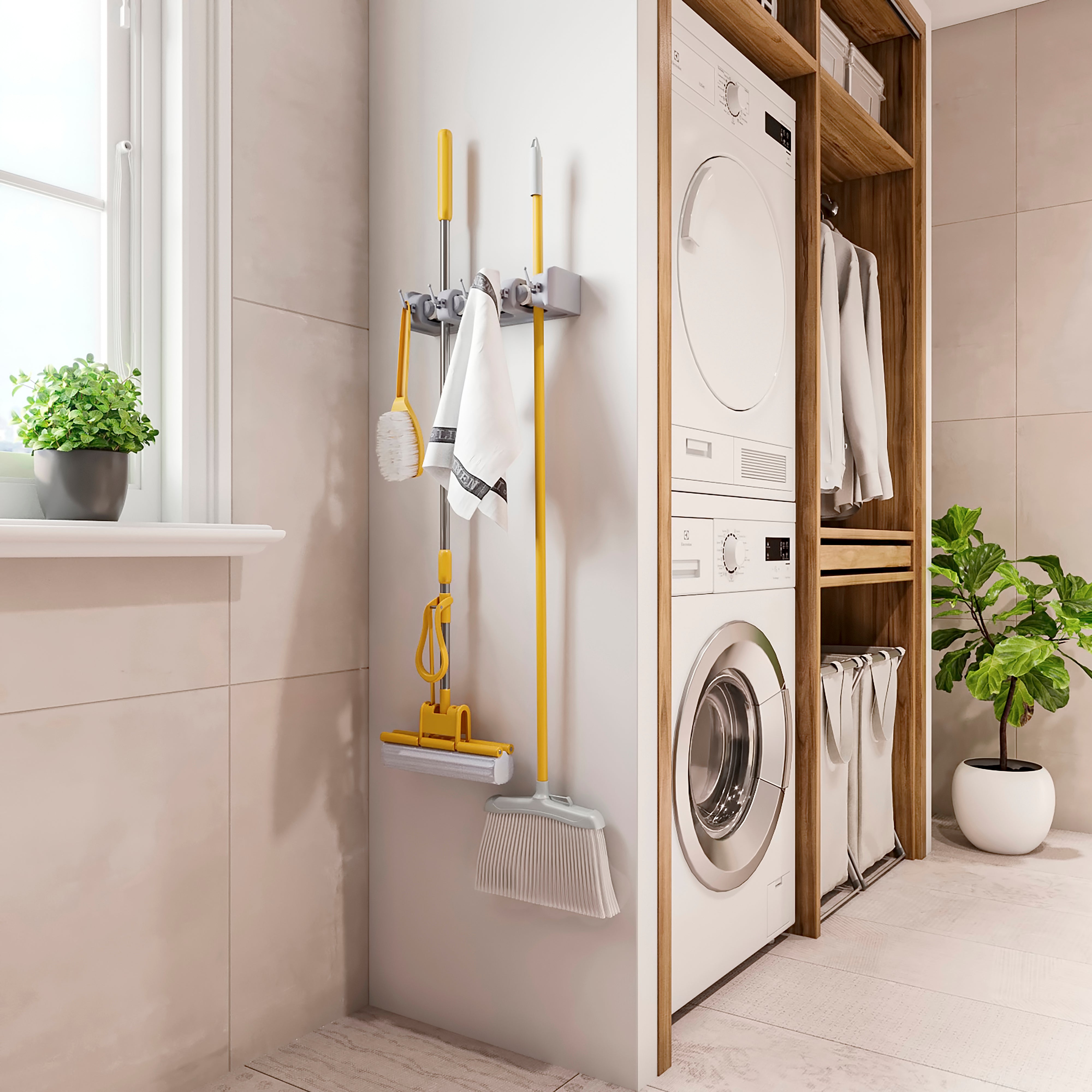 Emuca Appendi scope e spazzoloni, Plastica grigia, Tecnoplastica, 1 u.