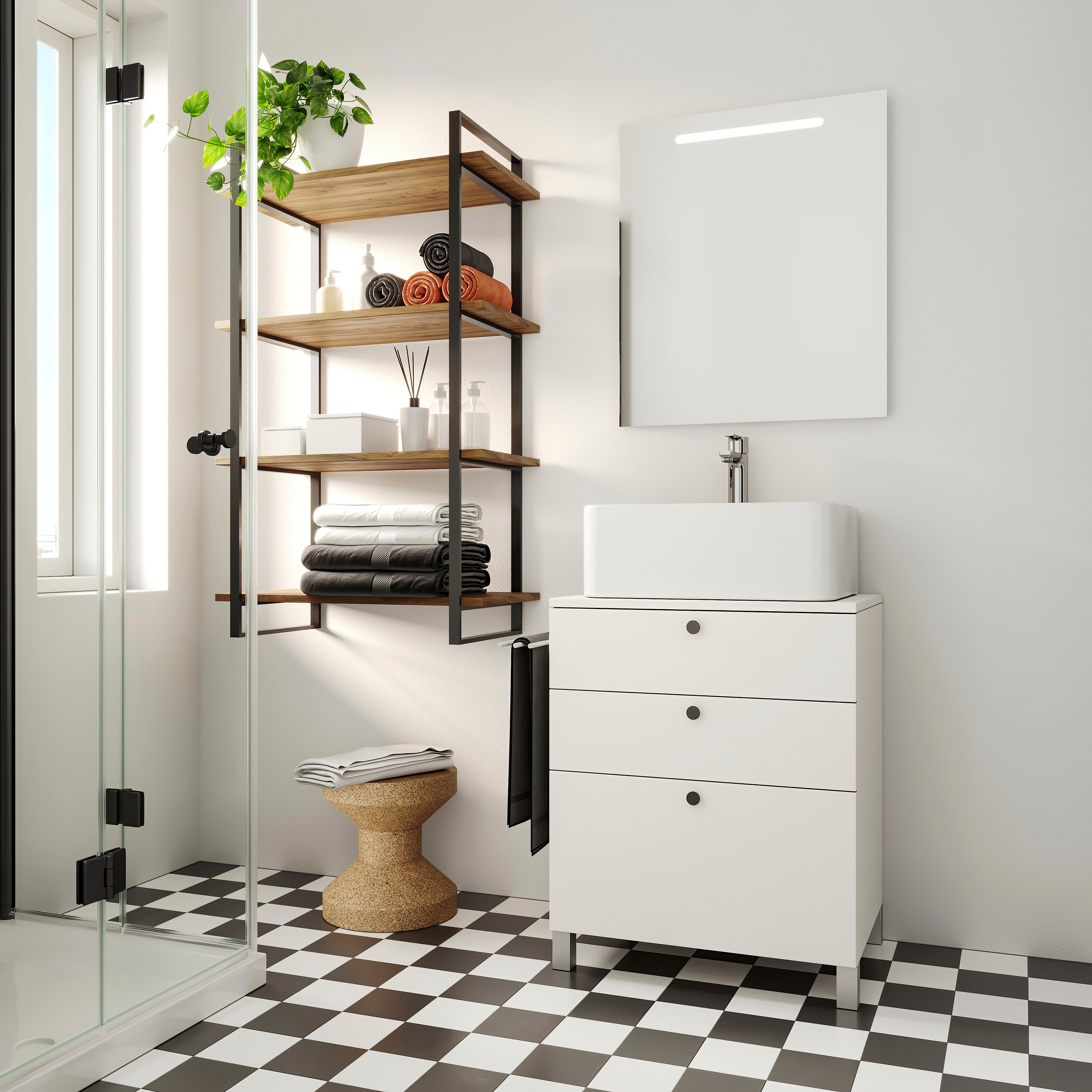 Emuca Scaffale Lader con struttura e ripiani, 1150, Verniciato nero, Acciaio e Legno