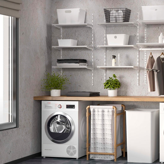 Emuca Profili di fissaggio a parete e supporti per mensola Jagmet, 380, Verniciato bianco, Acciaio, 1 kit