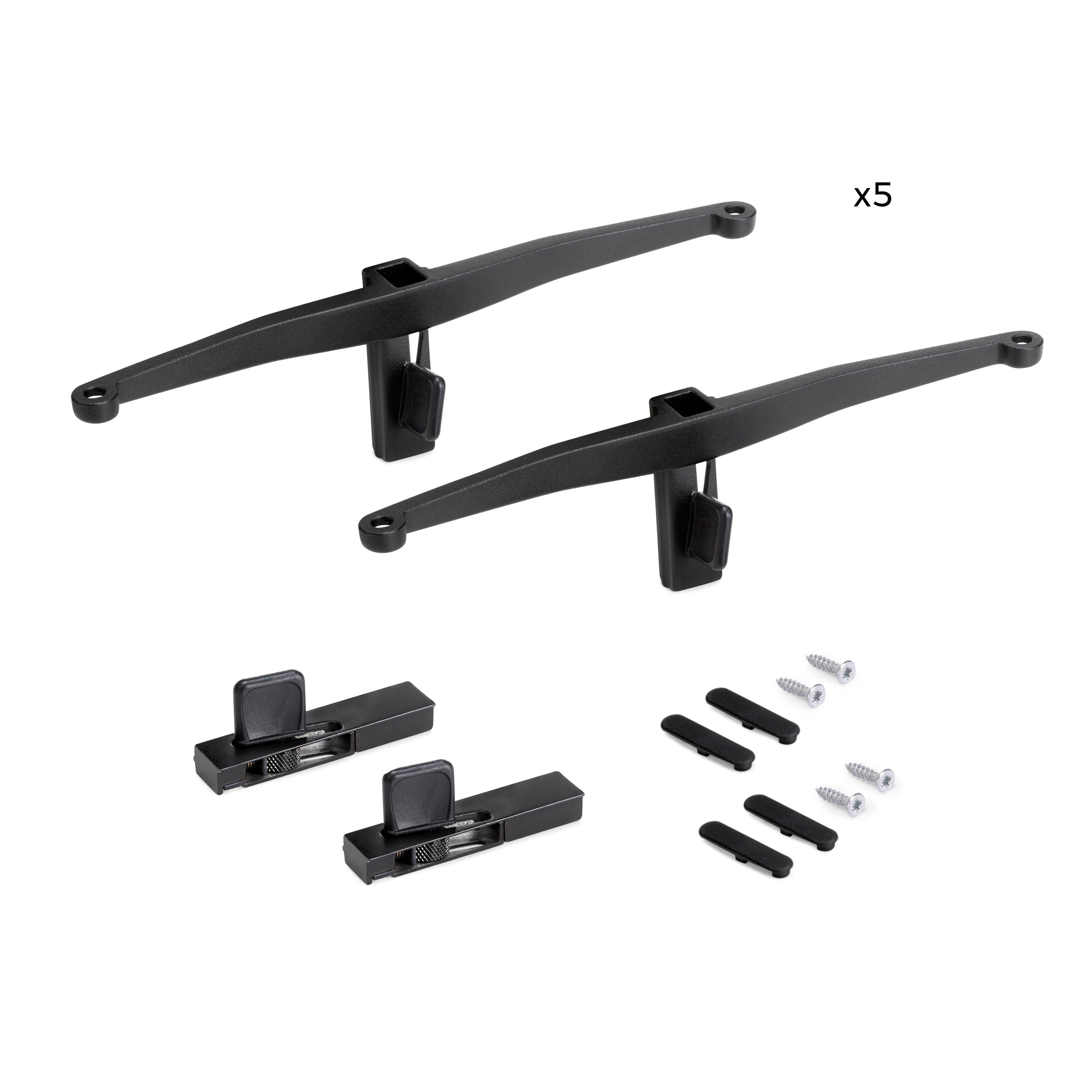 Emuca Set di mensole in legno, tavole non incluse, Verniciato nero testurizzato, Zamak, 5 set