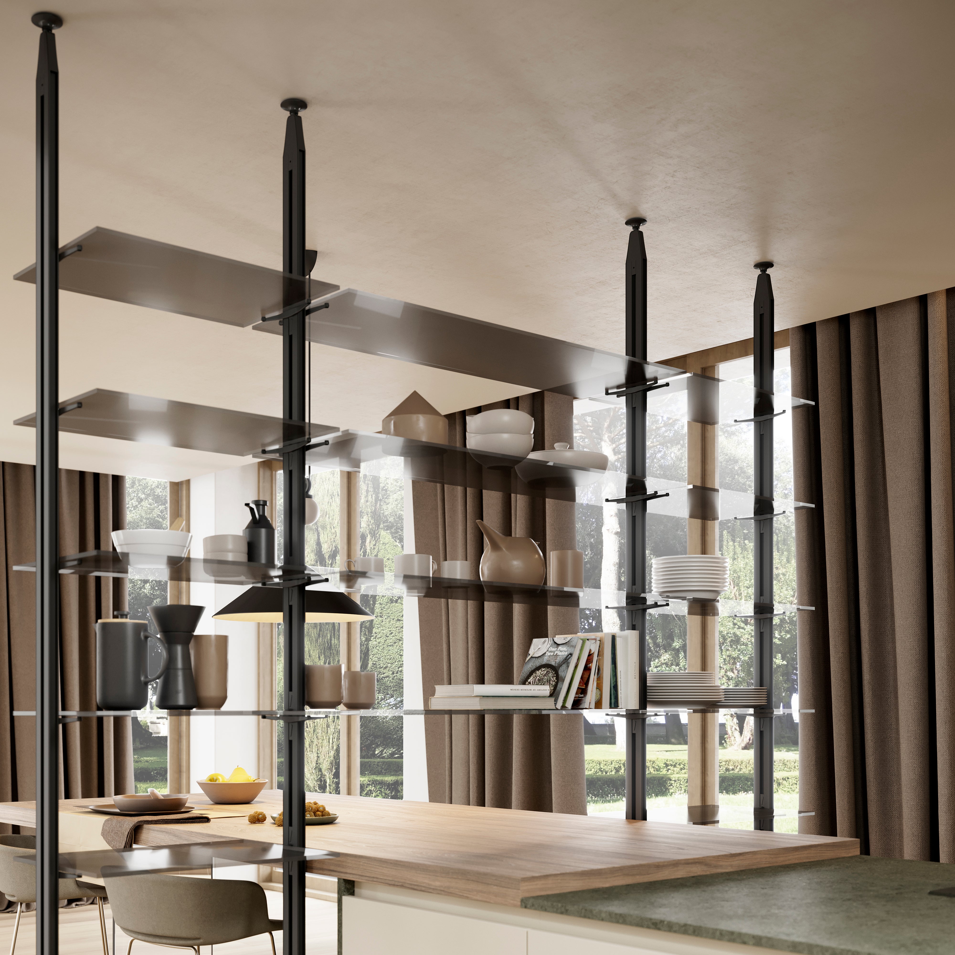 Emuca Set di supporti per ripiani in vetro, ripiani in vetro non inclusi, Verniciato nero testurizzato, Zamak, 5 set