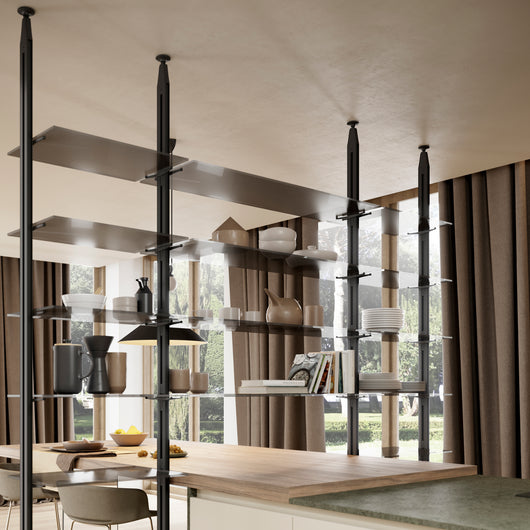 Emuca Set di supporti per ripiani in vetro, ripiani in vetro non inclusi, Verniciato nero testurizzato, Zamak, 5 set