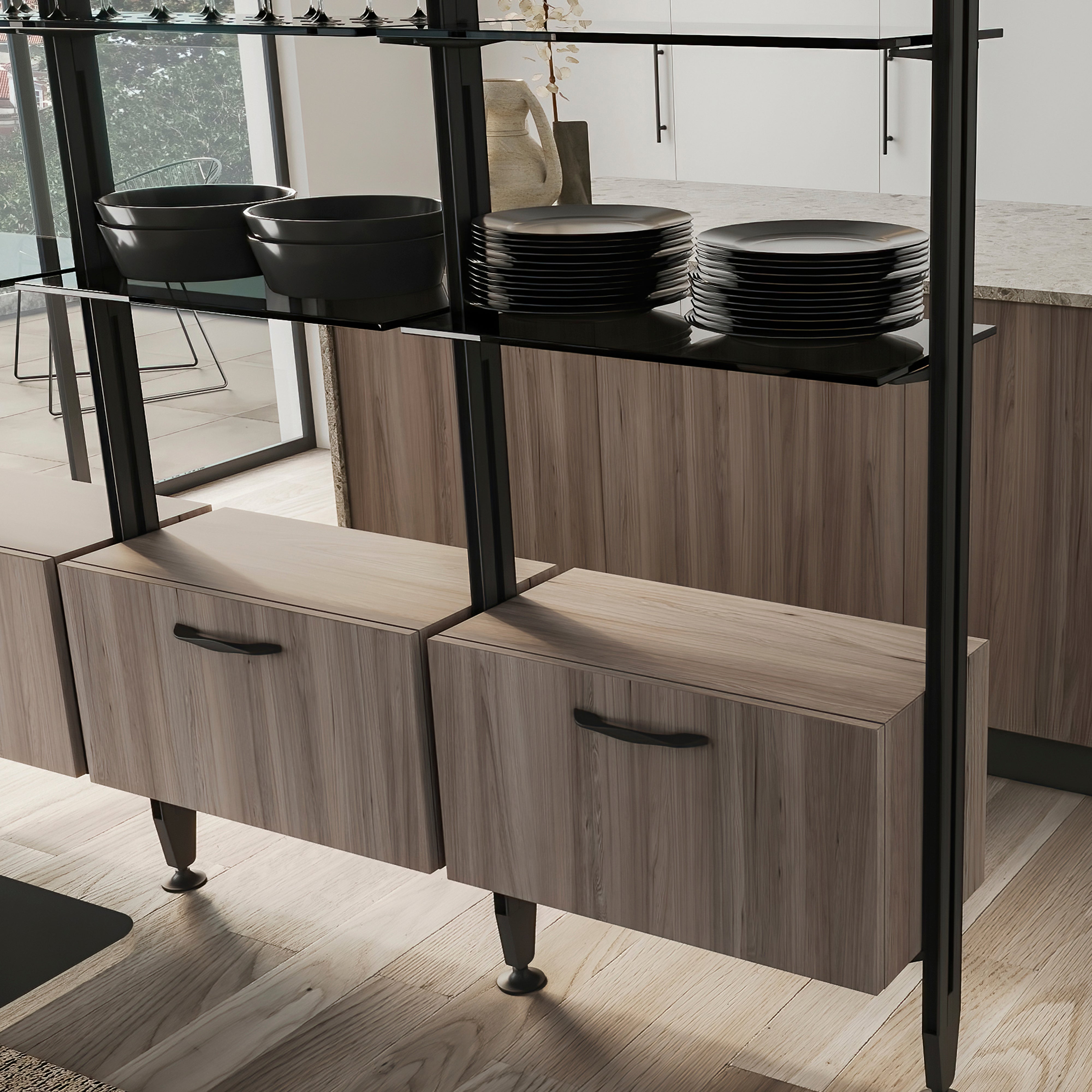 Emuca Set di supporti per ripiani in vetro, ripiani in vetro non inclusi, Verniciato nero testurizzato, Zamak, 5 set