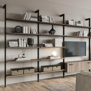 Emuca Kit telaio modulare Zero con ferramenta e 3 profili per montaggio a pavimento e a parete con livellatore rettangolare, alluminio e zama, nero testurizzato