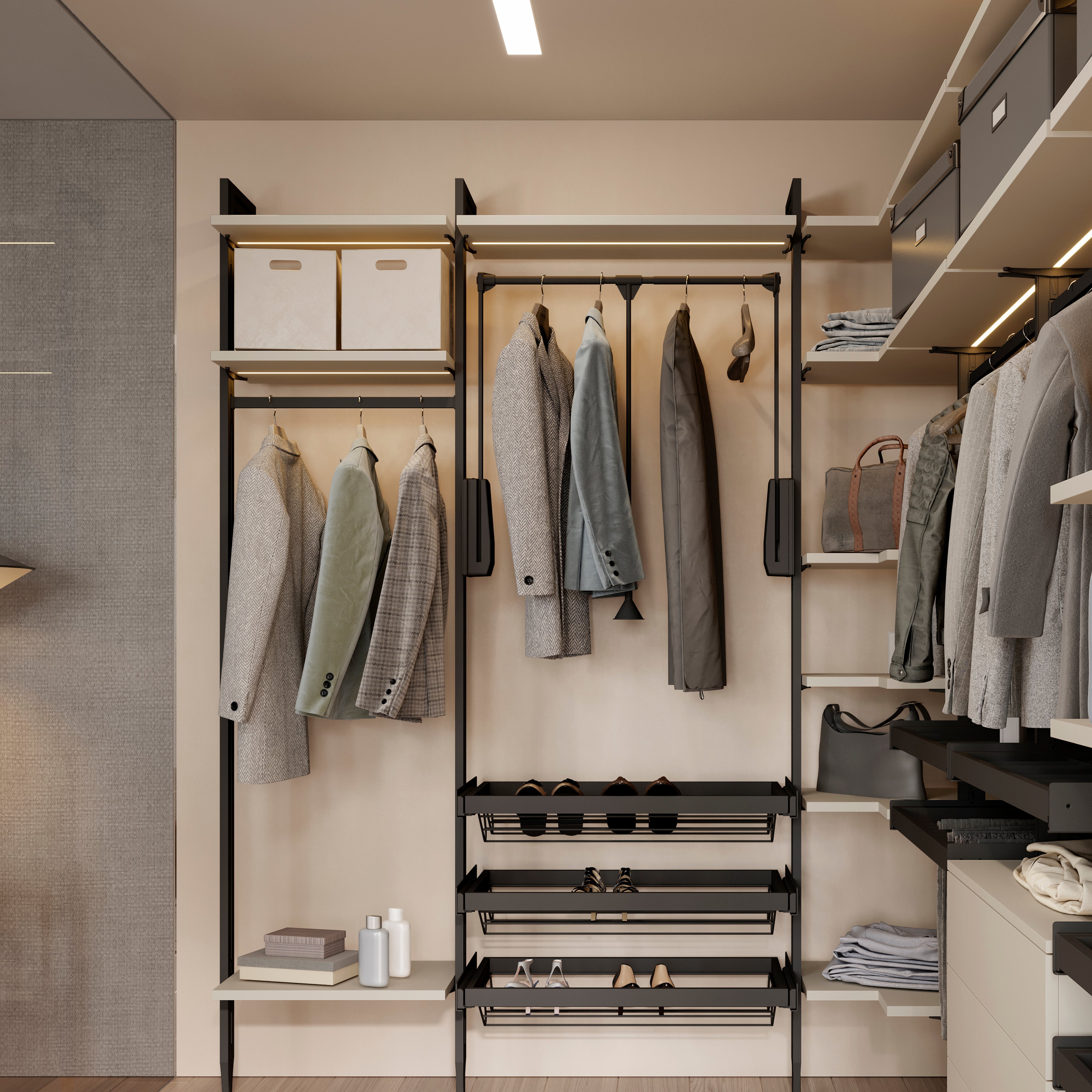 Emuca Kit telaio modulare Zero con ferramenta e 3 profili per montaggio a pavimento e a parete con livellatore rettangolare, alluminio e zama, nero testurizzato