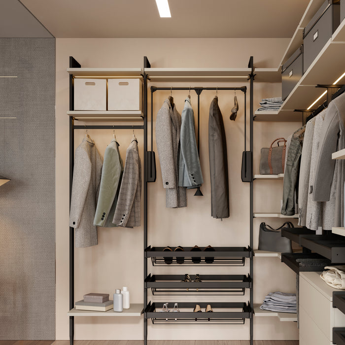 Emuca Kit telaio modulare Zero con ferramenta e 3 profili per montaggio a pavimento e a parete con livellatore rettangolare, alluminio e zama, nero testurizzato