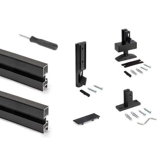 Emuca Kit telaio modulare Zero con ferramenta e 3 profili per montaggio a pavimento e a parete con livellatore rettangolare, alluminio e zama, nero testurizzato