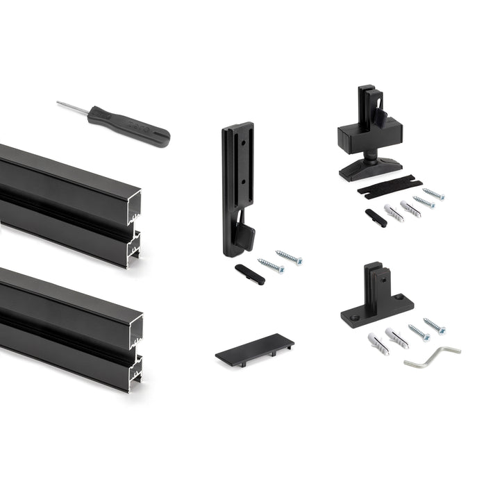 Emuca Kit telaio modulare Zero con ferramenta e 3 profili per montaggio a pavimento e a parete con livellatore rettangolare, alluminio e zama, nero testurizzato