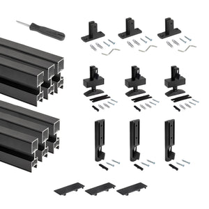 Emuca Kit telaio modulare Zero con ferramenta e 3 profili per montaggio a pavimento e a parete con livellatore rettangolare, alluminio e zama, nero testurizzato