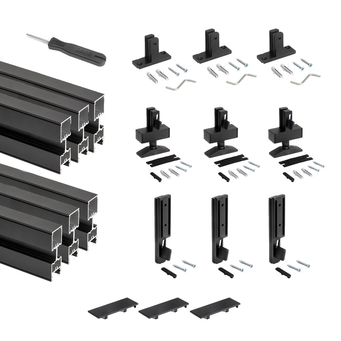 Emuca Kit telaio modulare Zero con ferramenta e 3 profili per montaggio a pavimento e a parete con livellatore rettangolare, alluminio e zama, nero testurizzato