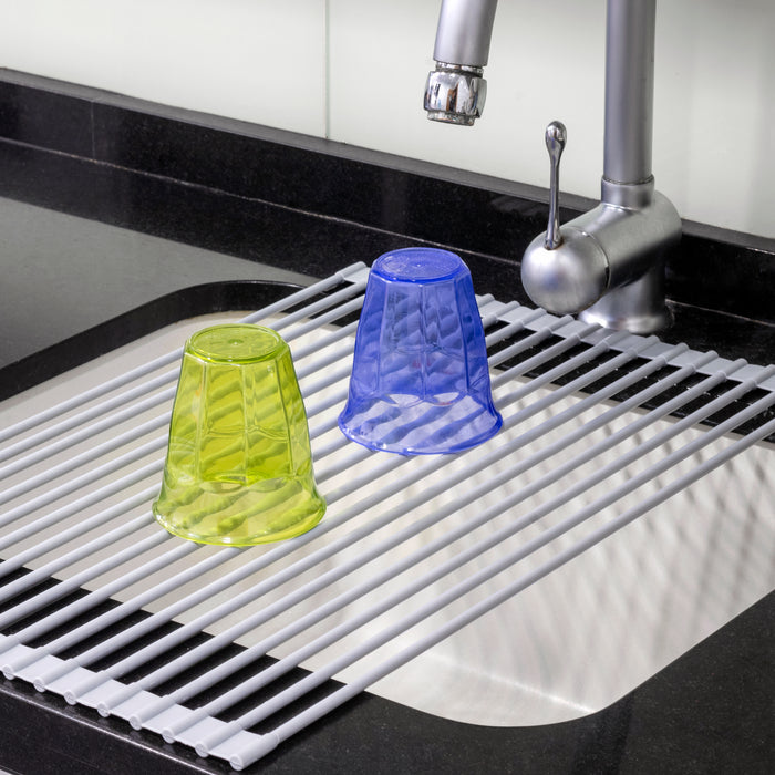 Emuca Scolapiatti in acciaio e silicone flessibile, Plastica grigia, Acciaio e Tecnoplastica, 1 u.