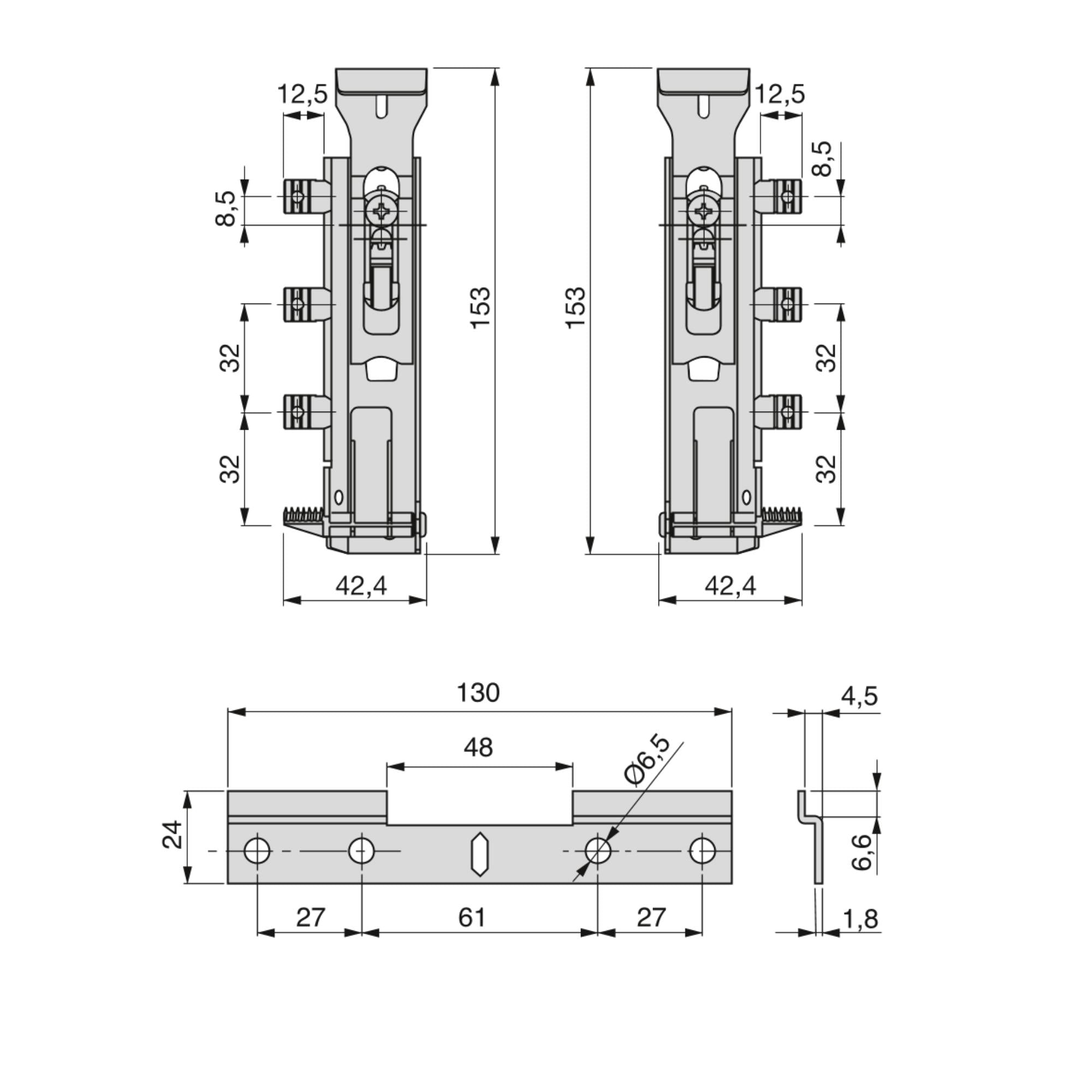 Emuca Reggipensile a scomparsa per anta di armadio Levelup1 con piastrina, Zincato bianco, Acciaio, 5 u.