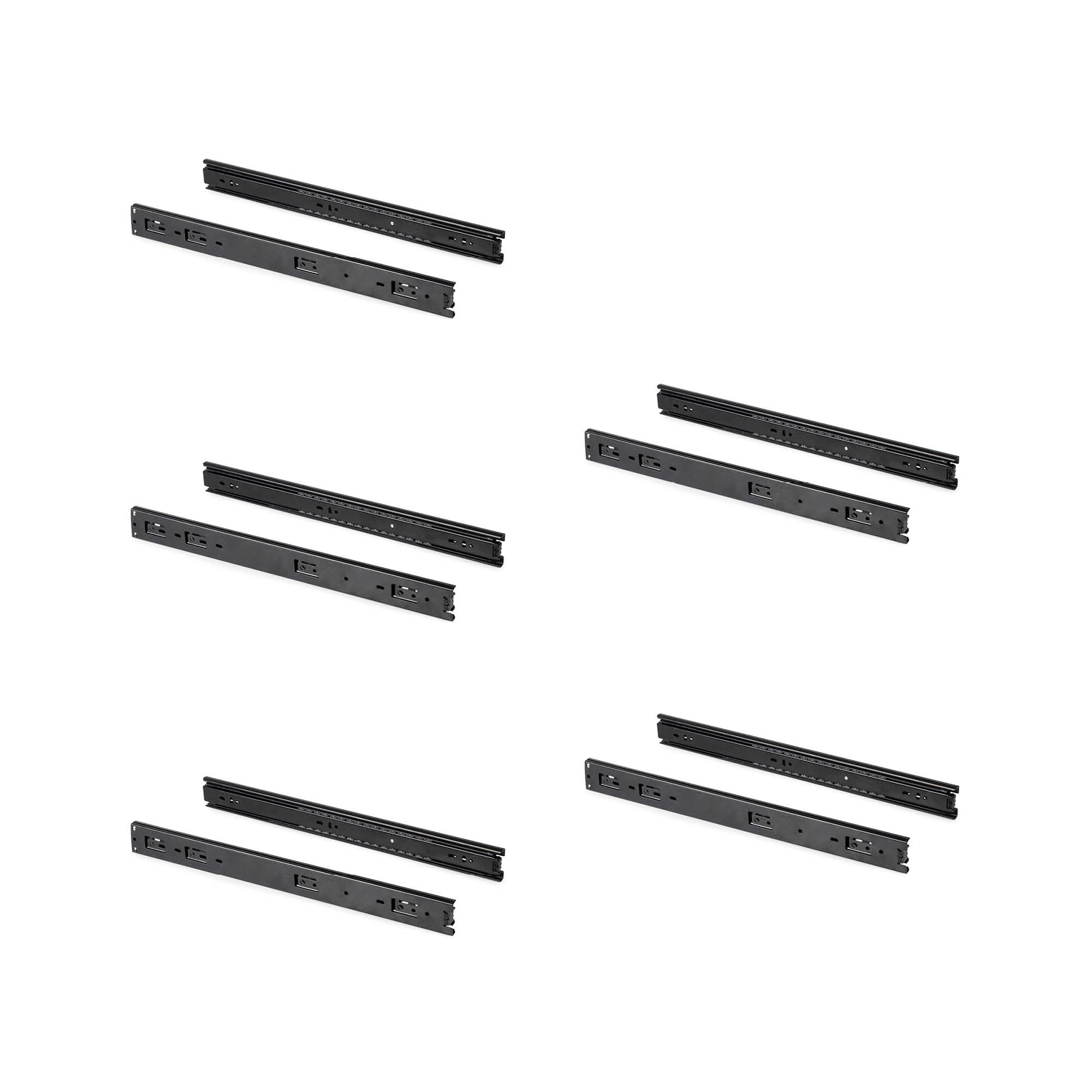 Emuca Kit guide per cassetti, a sfera, 45x 600 mm, estrazione totale, Nero, 5 u.