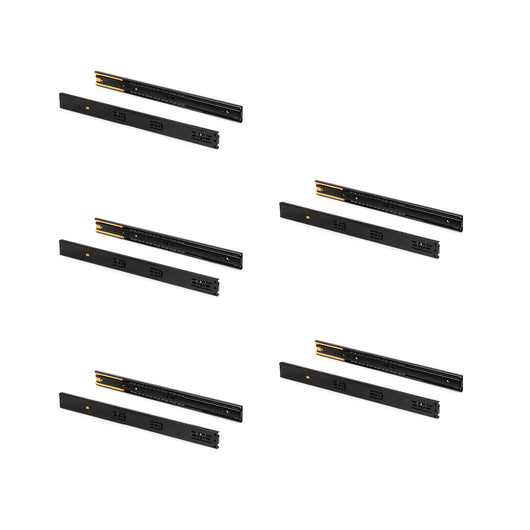 Emuca Kit guide per cassetti, a sfera, 45 x 300 mm, estrazione totale, chiusura soft, Nero, 5 u.