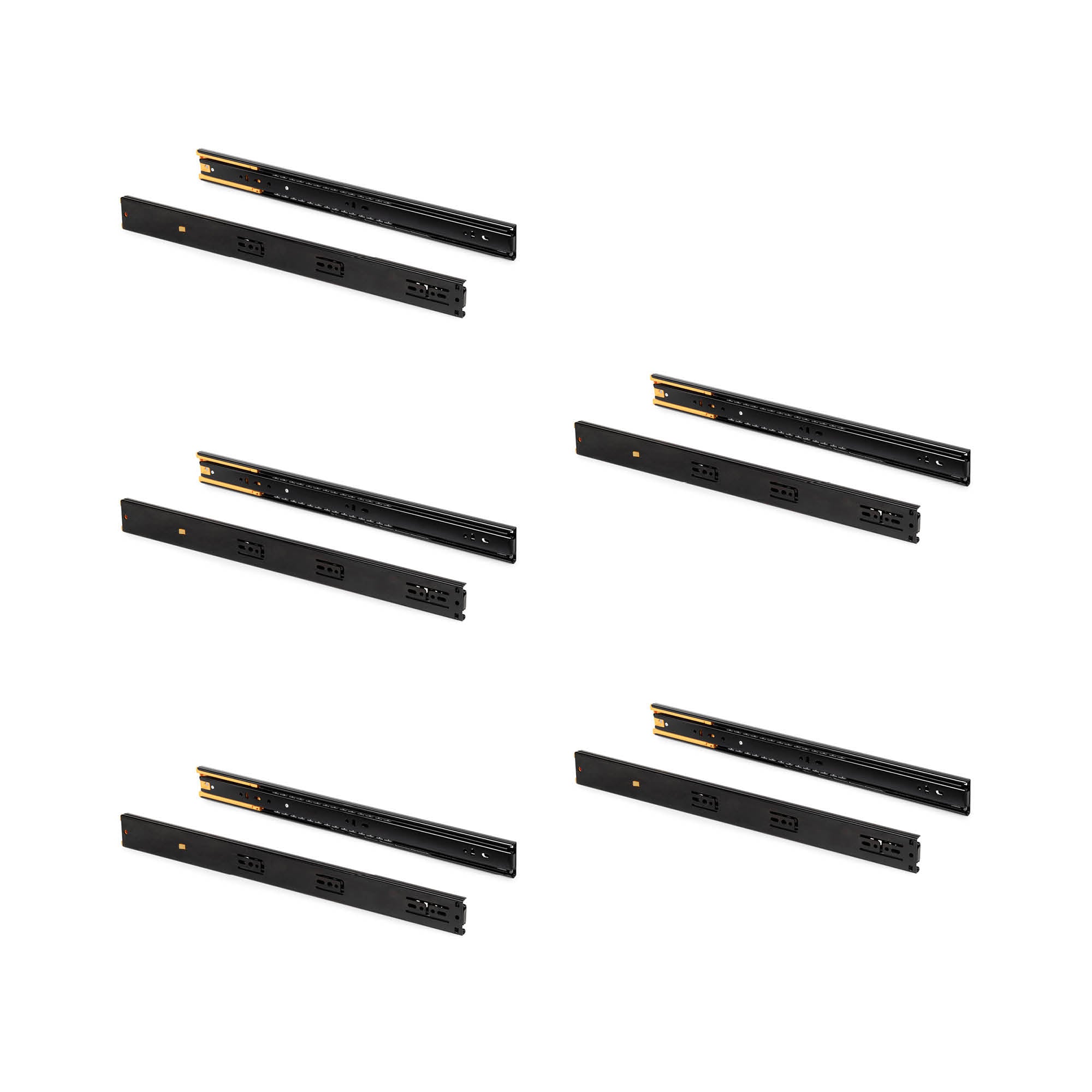 Emuca Kit guide per cassetti, a sfera, 45 x 350 mm, estrazione totale, chiusura soft, Nero, 5 u.