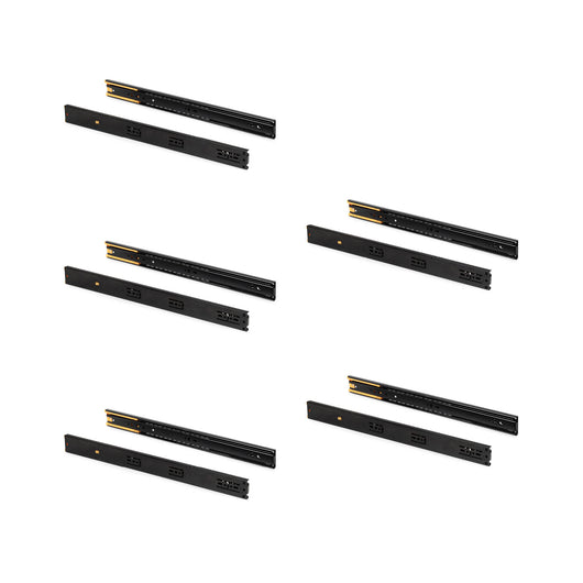 Emuca Kit guide per cassetti, a sfera, 45 x 350 mm, estrazione totale, chiusura soft, Nero, 5 u.