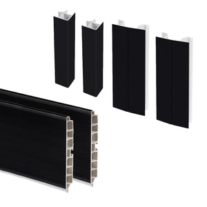 Emuca Kit battiscopa da cucina Plasline con accessori per unione, Altezza 150 mm, 2,35 m, Plastica nera, Tecnoplastica, 1 u.