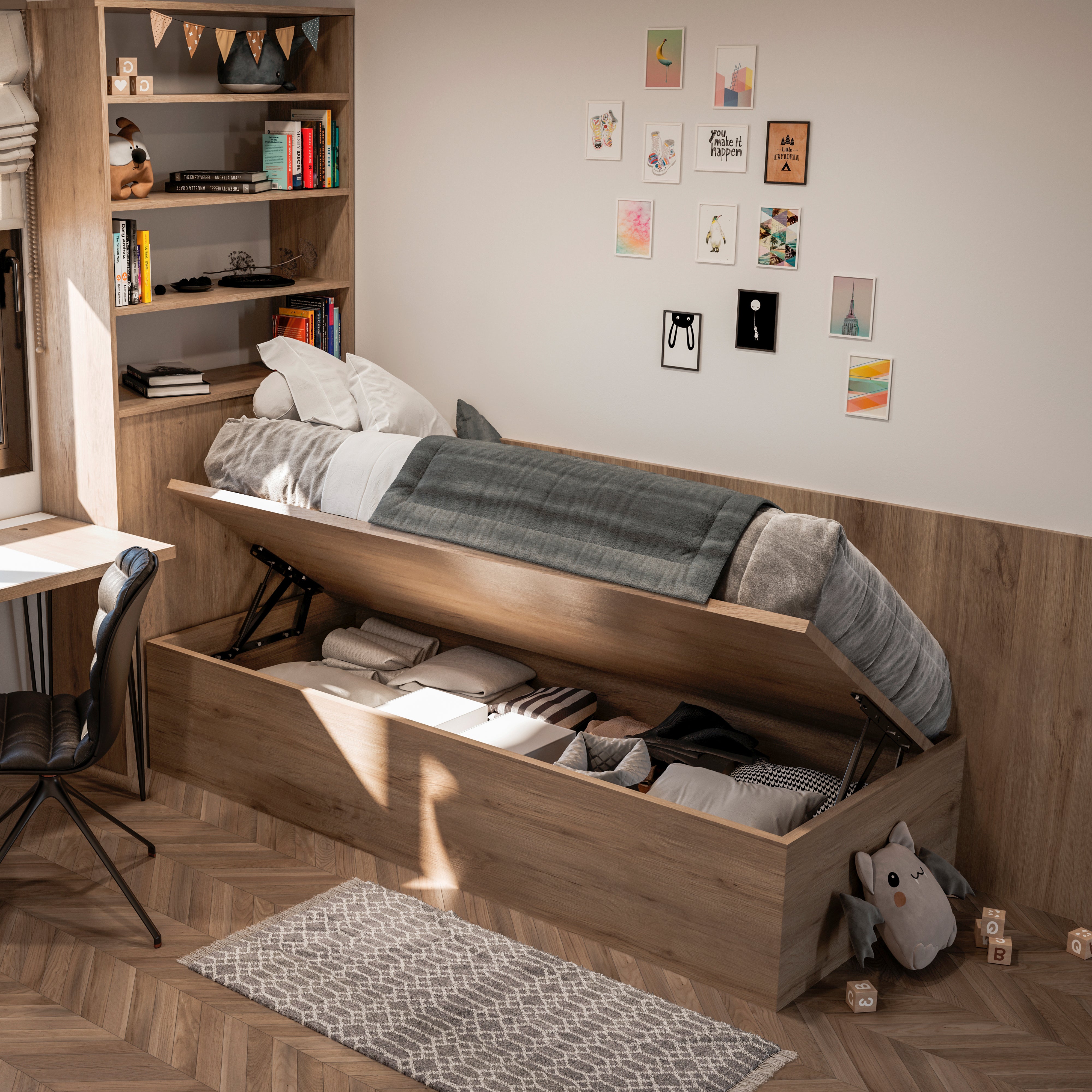 Emuca Set di meccanismi di sollevamento per divano letto, 90 cm, Verniciato nero, Acciaio, 1 u.