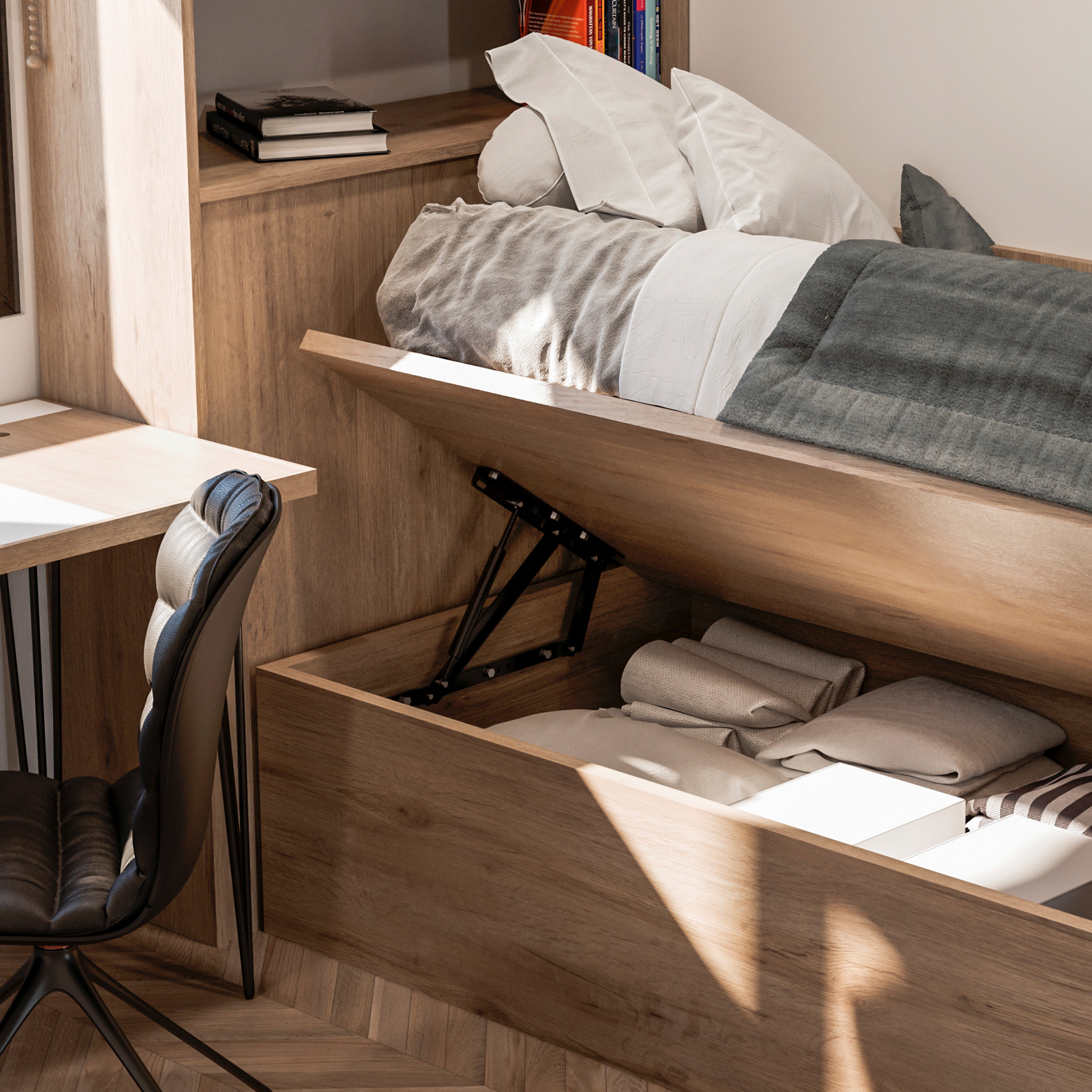 Emuca Set di meccanismi di sollevamento per divano letto, 90 cm, Verniciato nero, Acciaio, 1 u.