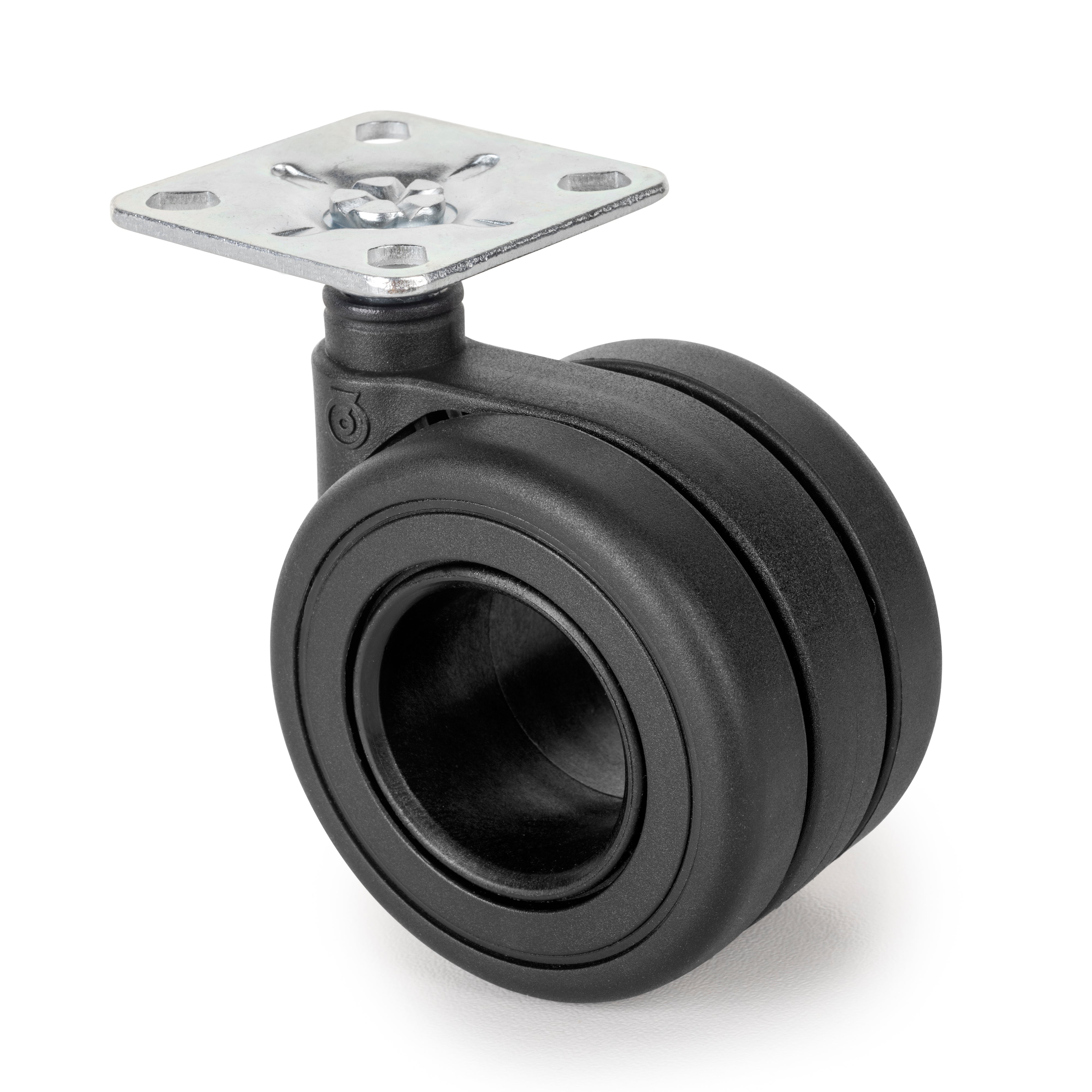 Emuca Kit di ruote Hole con piastra per montaggio, Ã˜ 65, Verniciato nero, Acciaio e Tecnoplastica, 1 u.