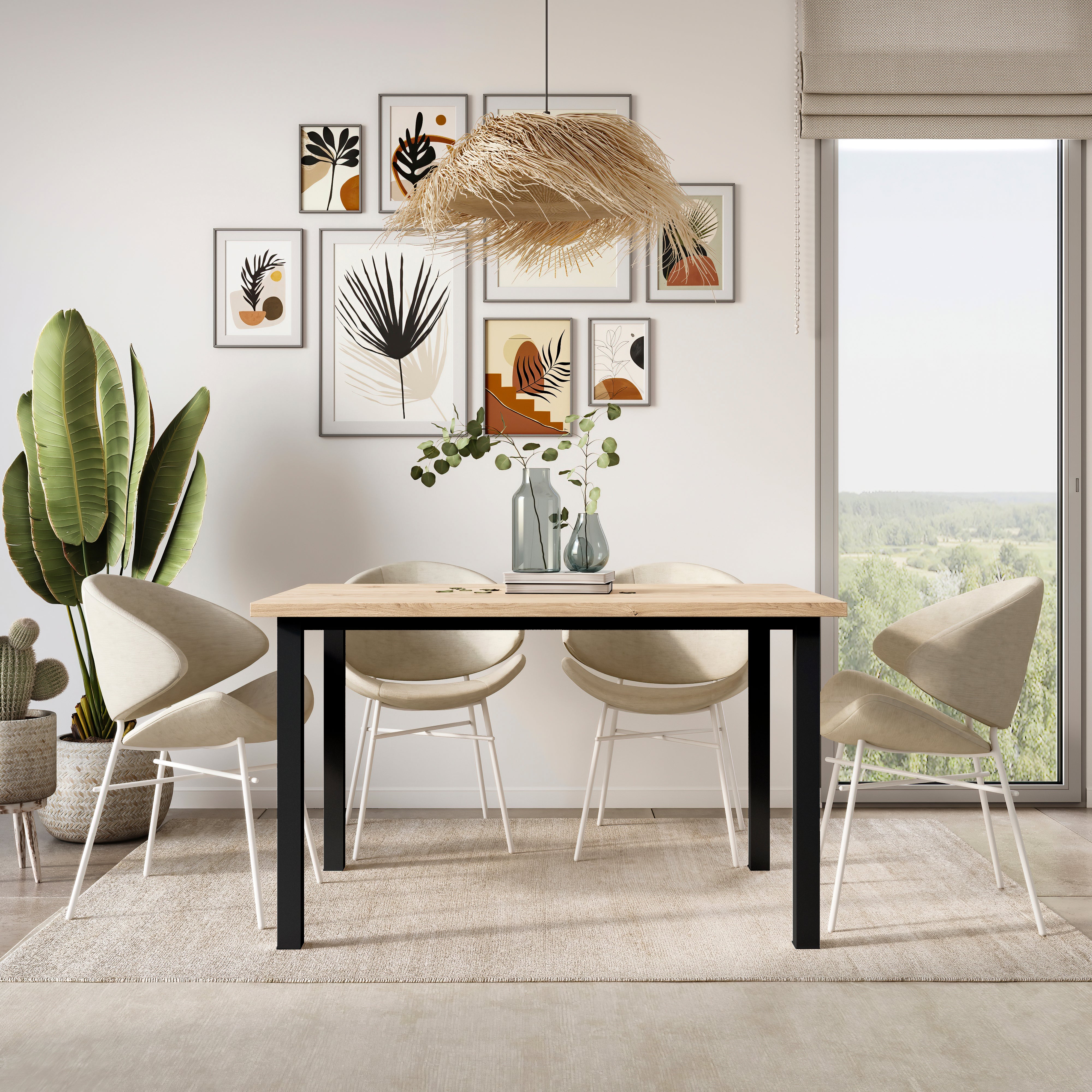 Emuca Gambe quadrate e struttura per tavolo, 50x50mm, 1.150x750, Verniciato nero, Acciaio, 1 u.