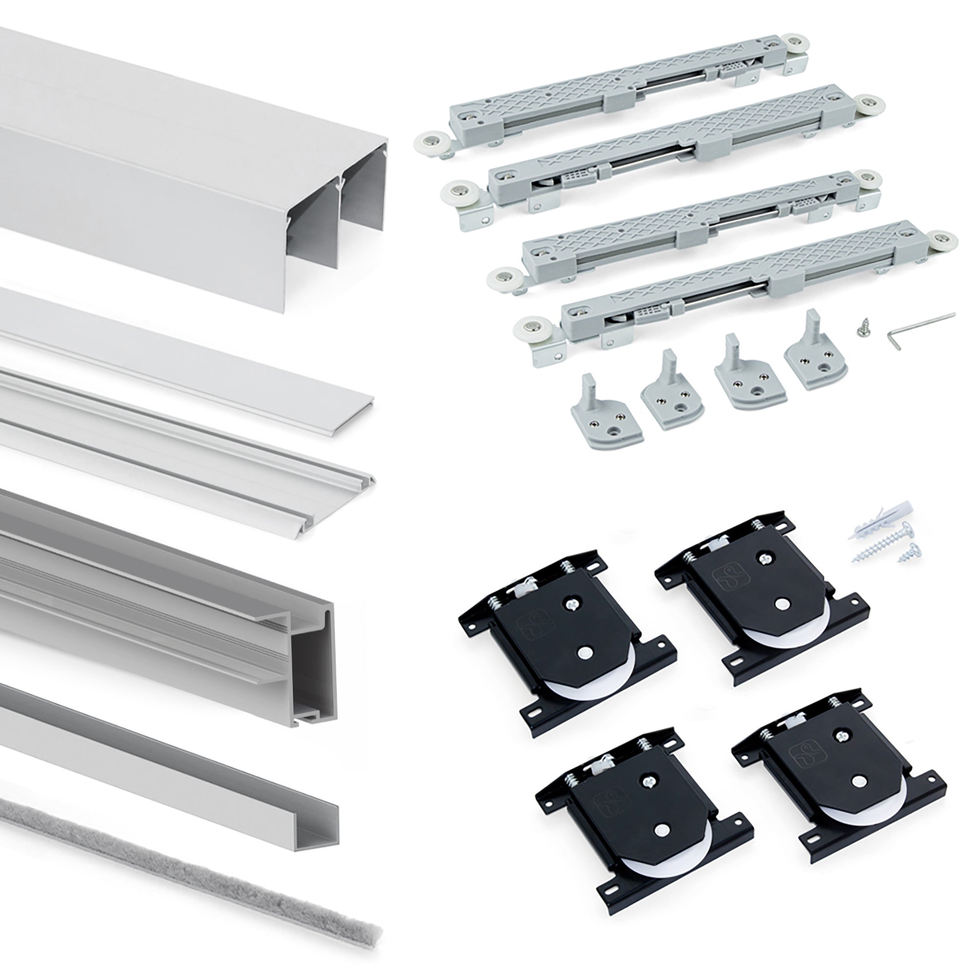 Emuca Sistema scorrevole Placard per armadio di 2 ante con profili Sharp, spessore 16 mm, chiusura soft, pannelli non incluse, Anodizzato opaco, 1 u.