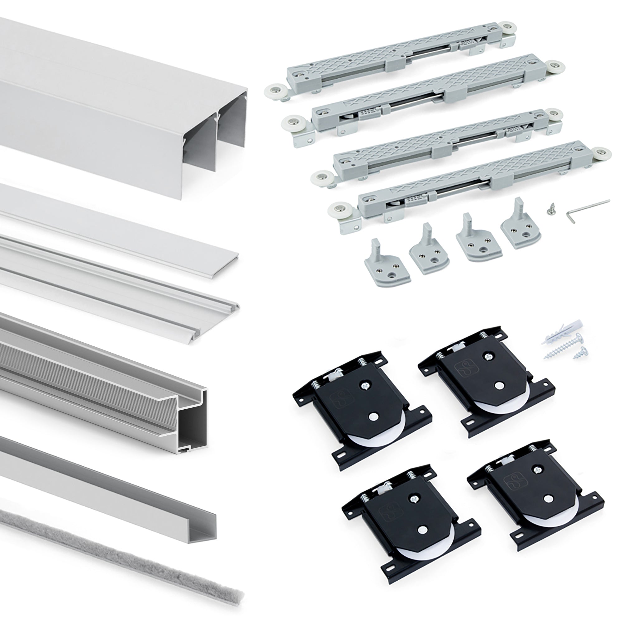 Emuca Sistema scorrevole Placard per armadio di 2 ante con profili Deep, spessore 18 mm, chiusura soft, pannelli non incluse, Anodizzato opaco, 1 u.