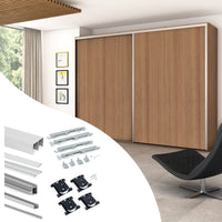 Emuca Sistema scorrevole Placard per armadio di 2 ante con profili Deep, spessore 18 mm, chiusura soft, pannelli non incluse, Anodizzato opaco, 1 u.