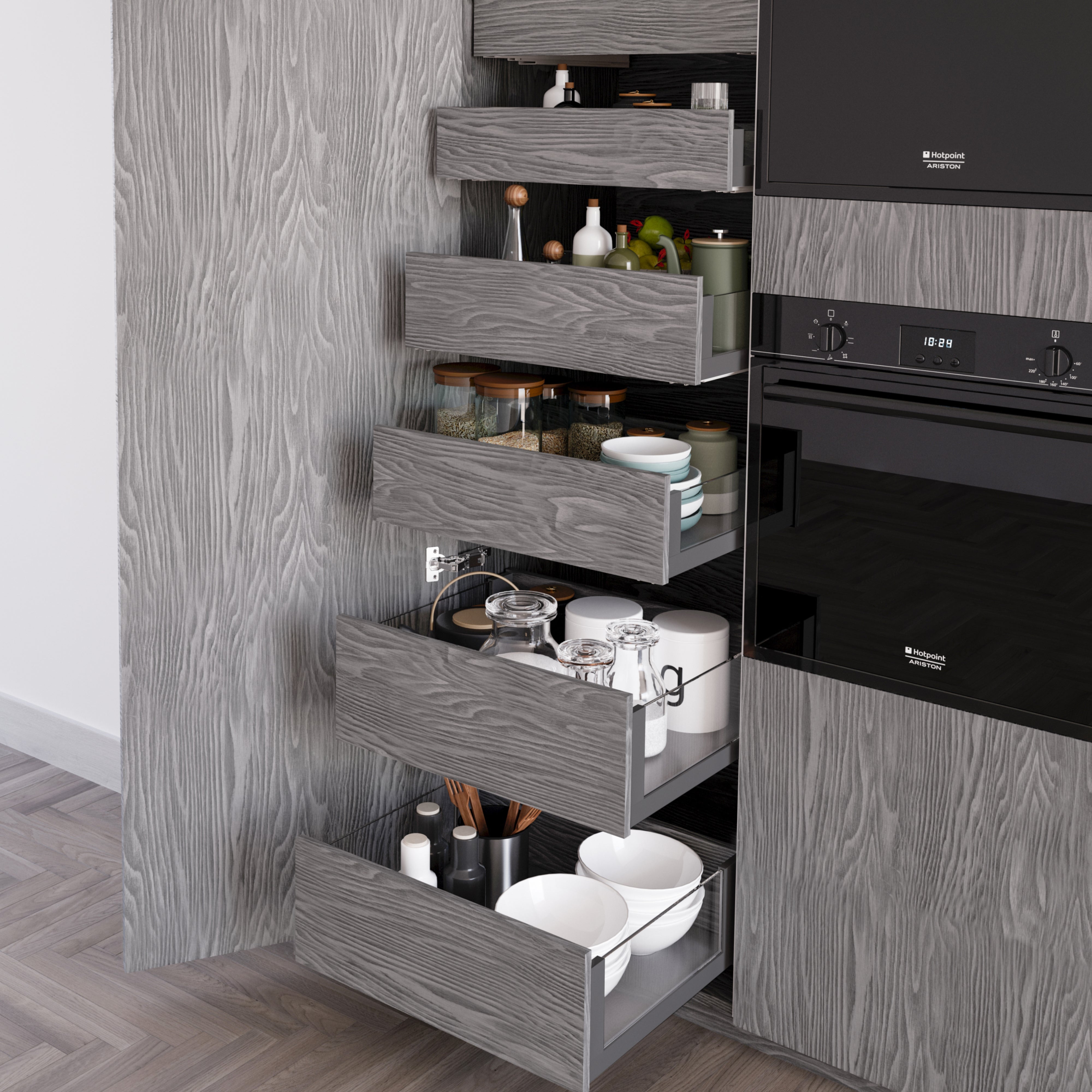 Emuca Cassetto esterno Vertex 40 kg altezza 178 mm con sponde in vetro, 450, Grigio antracite, 1 kit