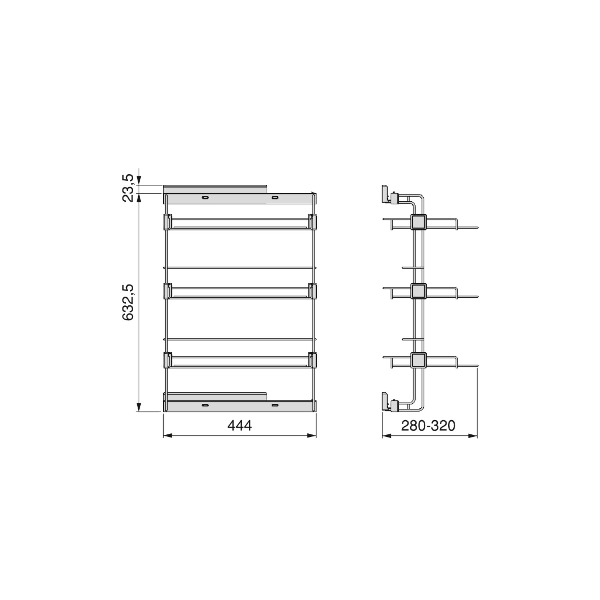 Emuca Scarpiera laterale estraibile per armadi e cabine armadio Hack, Sinistra, Verniciato grigio pietra, Acciaio, 1 u.