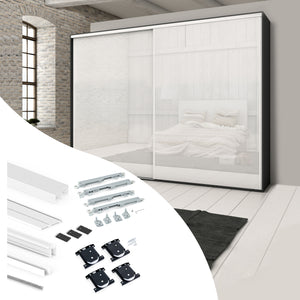 Emuca Sistema scorrevole Placard 74 per armadio di 2 ante con profili Wave, spessore 16 mm, chiusura soft, pannelli non incluse, Verniciato bianco, 1 u.