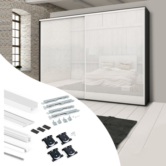 Emuca Sistema scorrevole Placard 74 per armadio di 2 ante con profili Wave, spessore 16 mm, chiusura soft, pannelli non incluse, Verniciato bianco, 1 u.