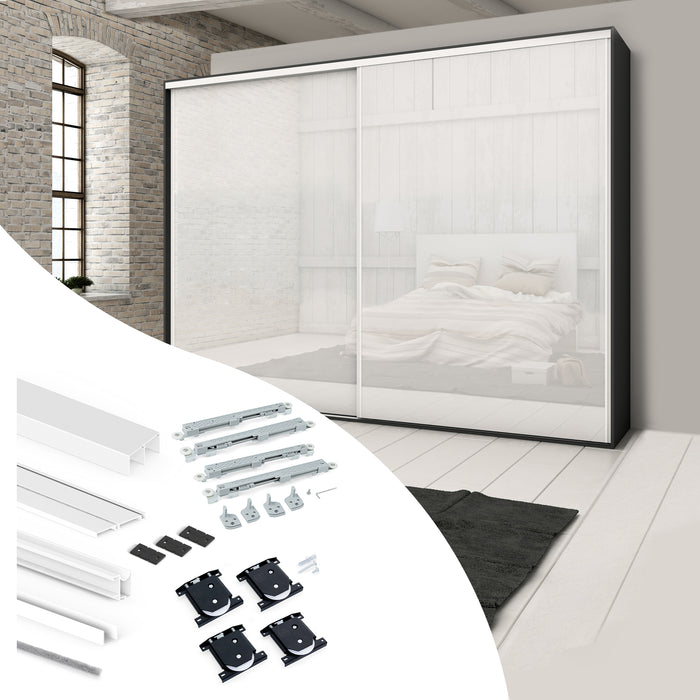 Emuca Sistema scorrevole Placard 74 per armadio di 2 ante con profili Wave, spessore 16 mm, chiusura soft, pannelli non incluse, Verniciato bianco, 1 u.